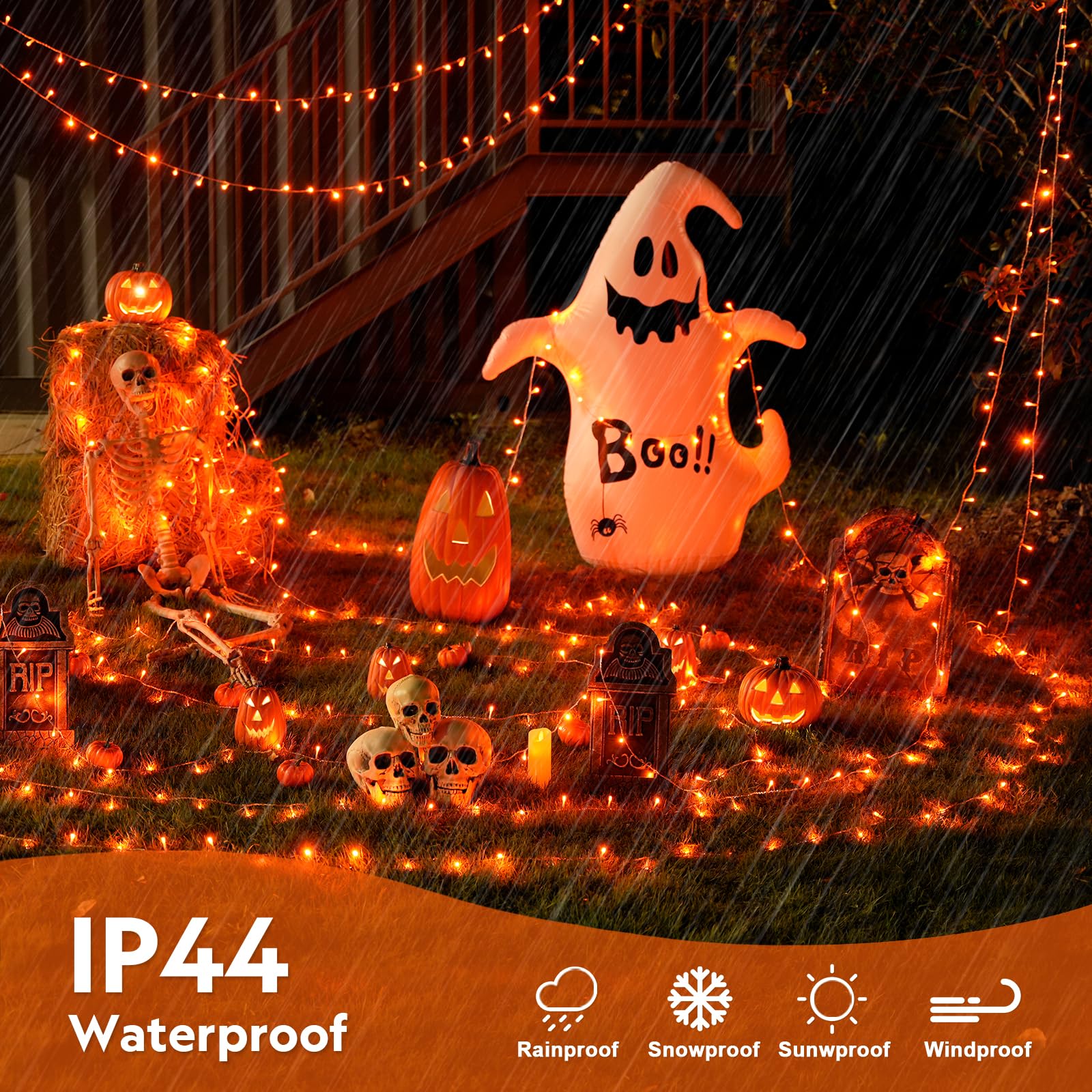 JMEXSUSS 132ft 400 LED Orange String Lights, 8 Modes, Plug-in, Outdoor/Indoor Halloween & Thanksgiving Decoration