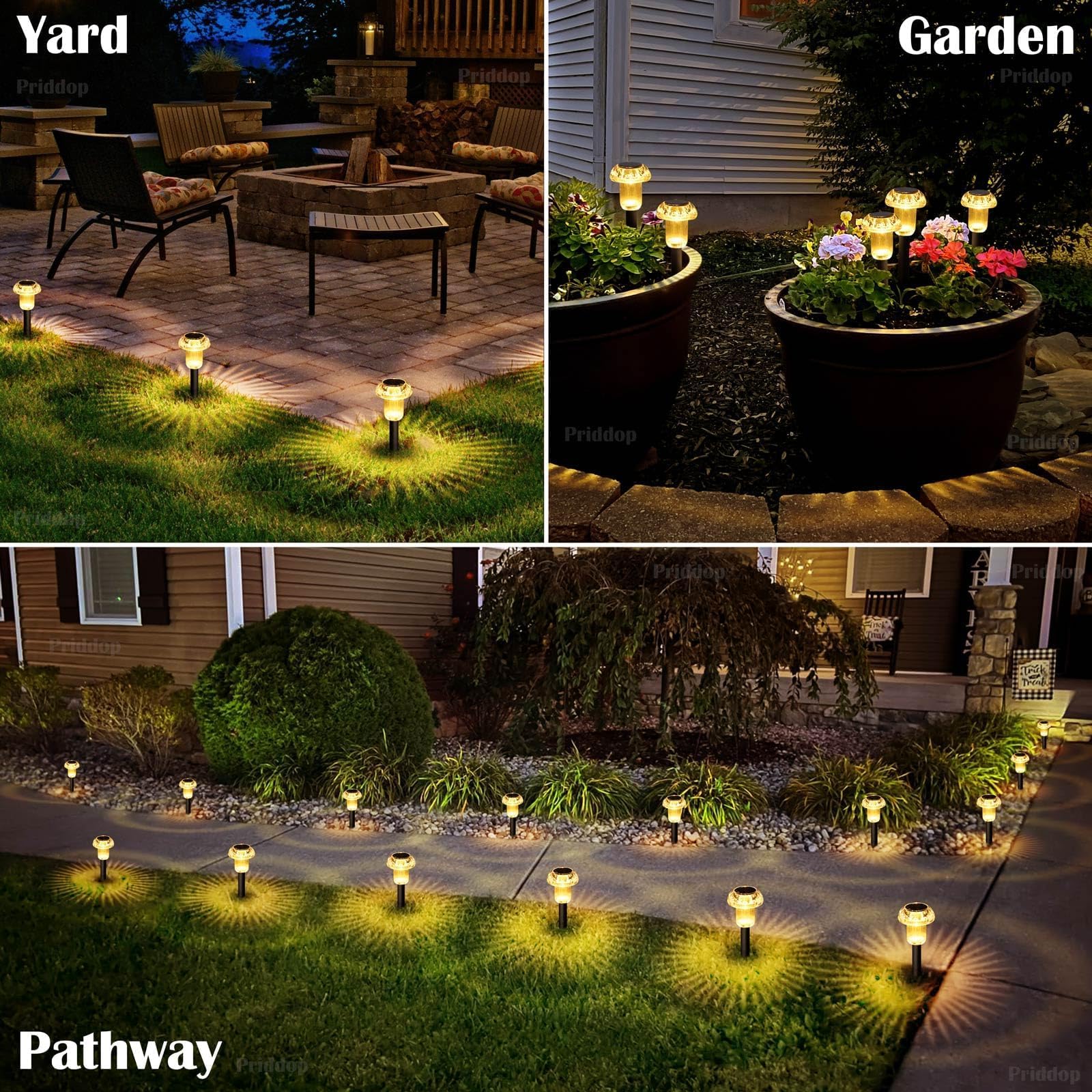 Priddop Solar Lights Outdoor Pathway Lights 8 Pack Led Waterproof Warm White Mushroom Shape For Garden Driveway Walkway Landscap