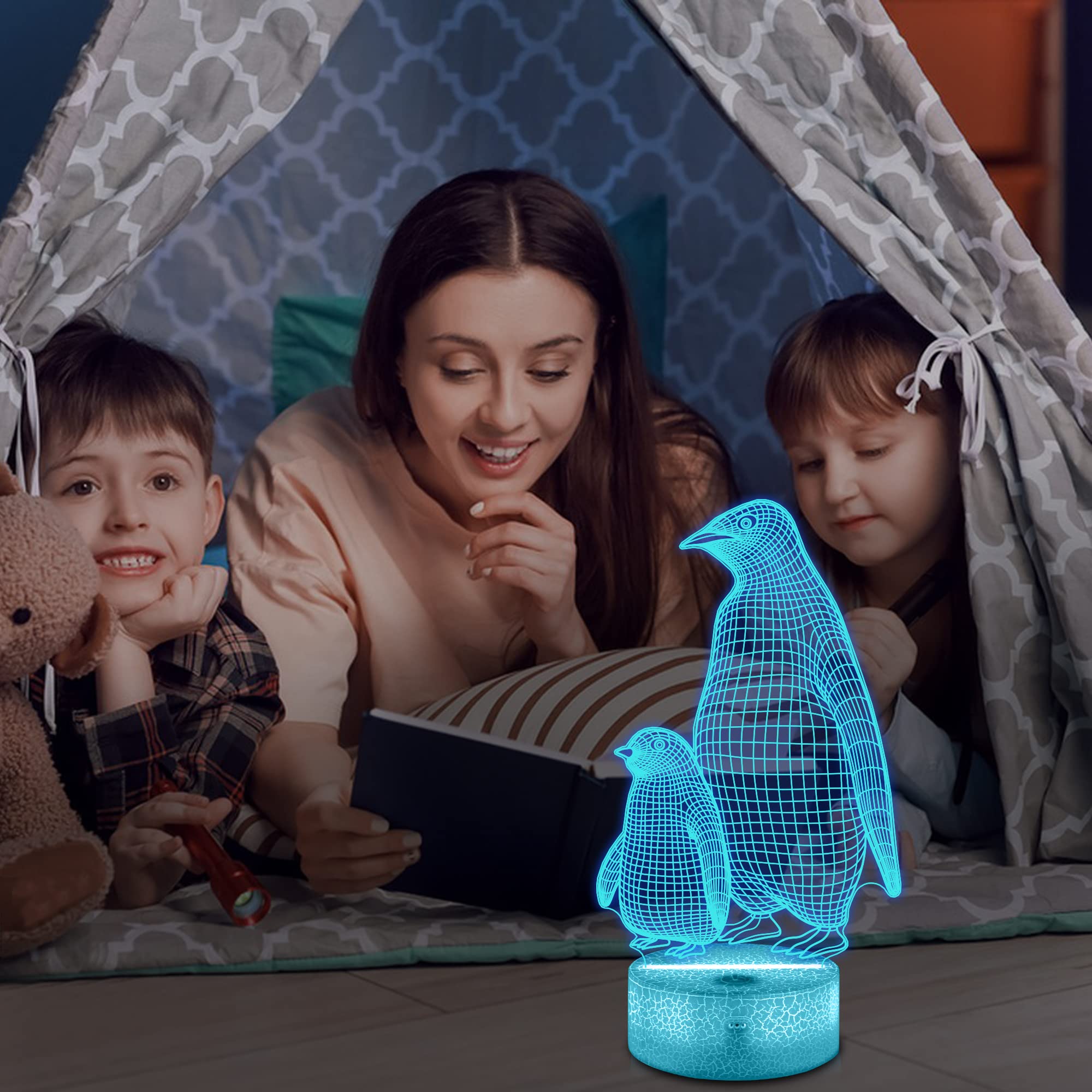 CooPark Penguin 3D Night Light - Multicolor, Remote Control, Dimmable, 16 Colors, Kids Bedroom Decor, Model FS-5200LY