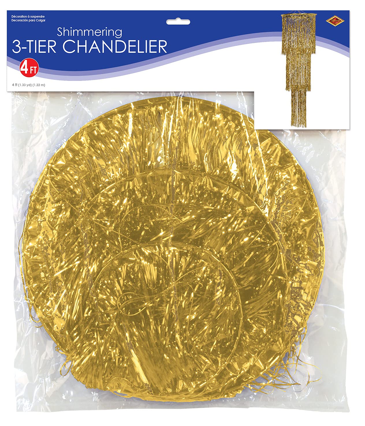 Beistle Gold 3-Tier Shimmering Chandelier, 4 Cardboard Decoration, Multicolor, Model 57510-GD