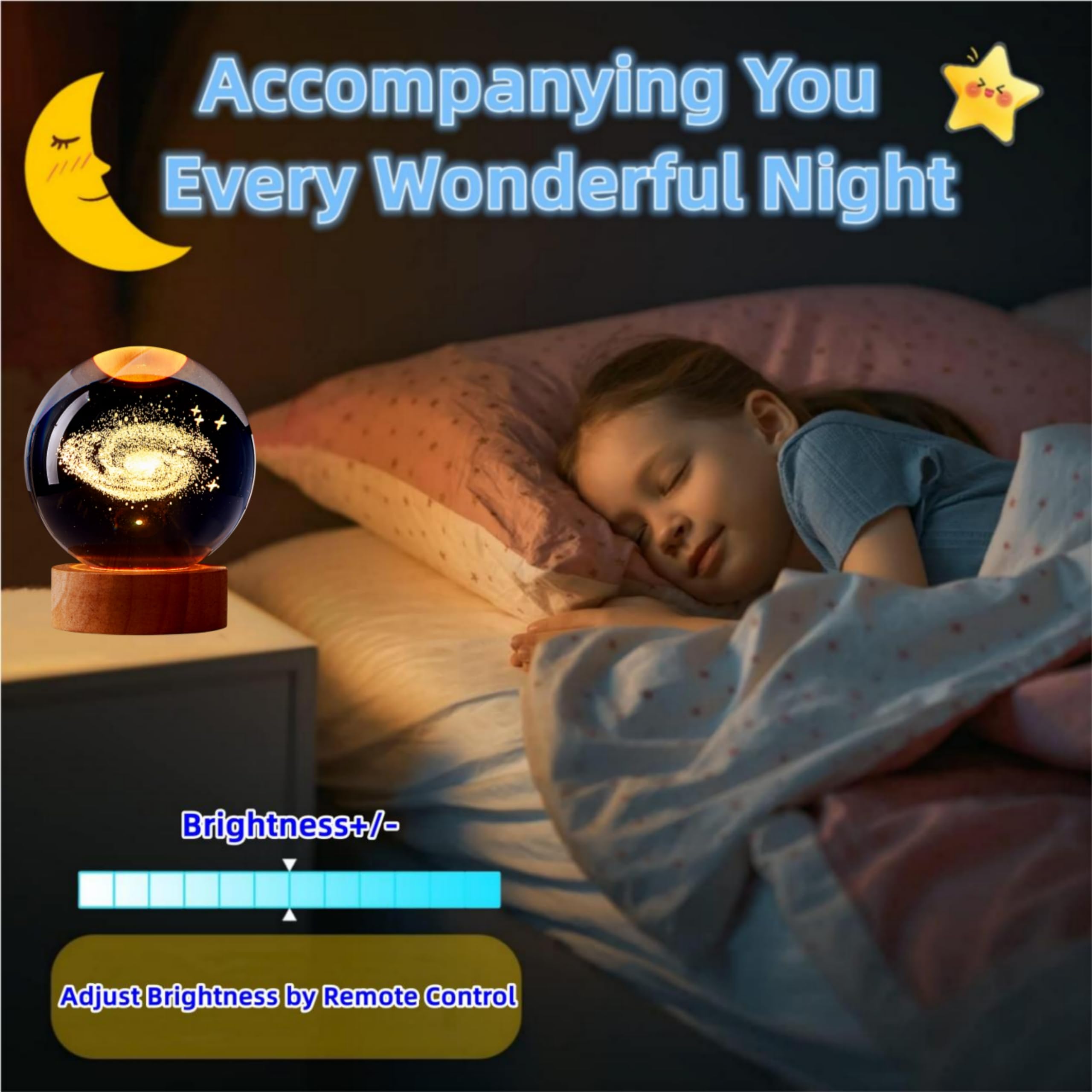3D Galaxy Crystal Ball Lamp, Upgraded 3.15 Inch Galaxy Crystal Ball Night Light With 16 Colors Led Wooden Base, Remote Control,
