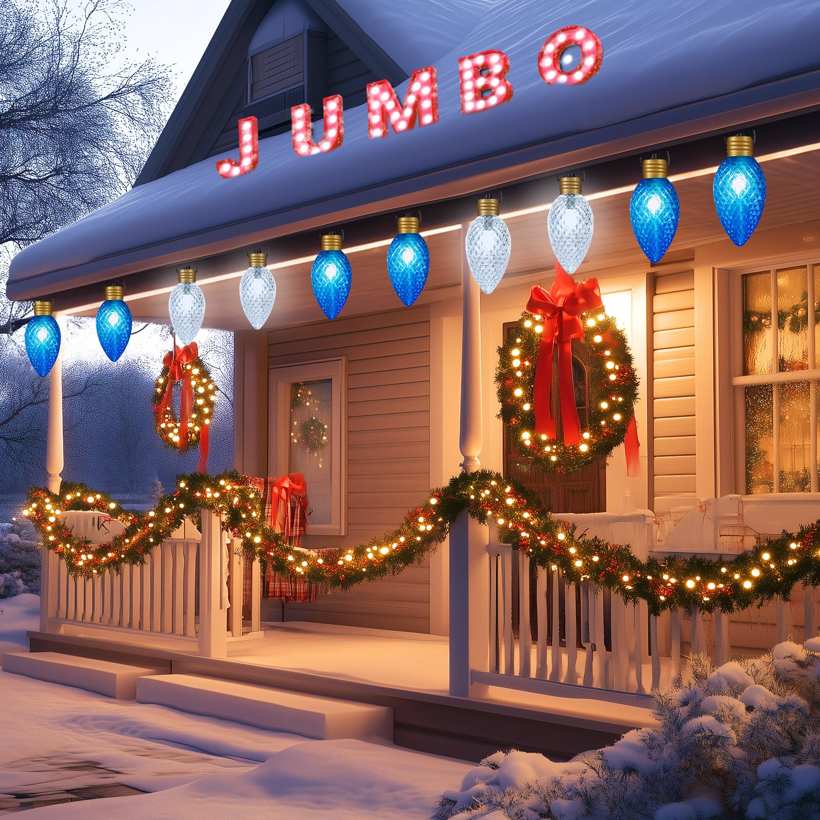 2 Pack 11Feet 5 LED Super Jumbo Christmas String Lights or Pathway Marker Lights, Outdoor Xmas Decorations- Jumbo C9 Hanging Lig