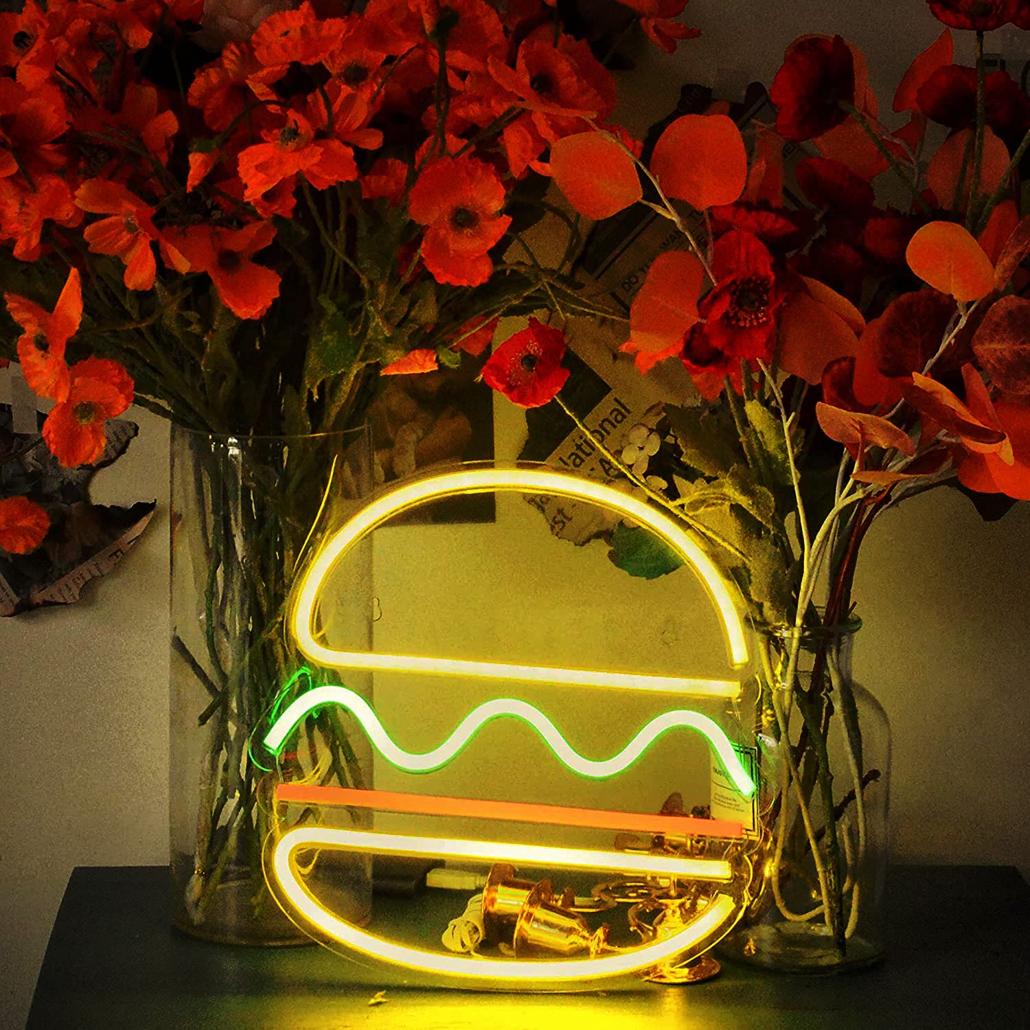 IMEGINA LED Neon Sign for Wall Decor, Handmade Burger Light, 12 x 12in , Plastic, N-Burger Model
