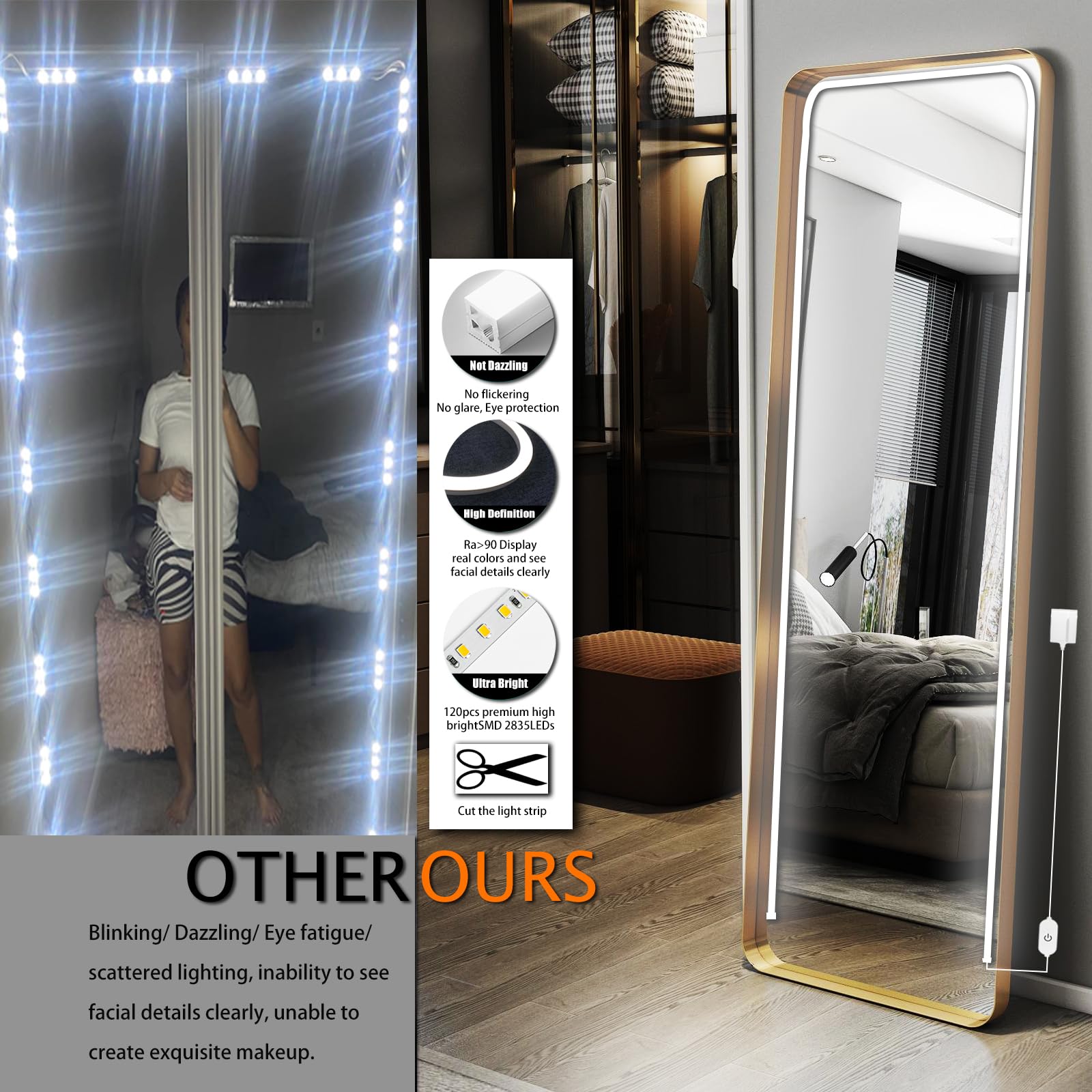 Blikshin LED Vanity Mirror Lights Strip, 13.2FT Dimmable Touch Control, White Silica Gel for Makeup Table/Bathroom