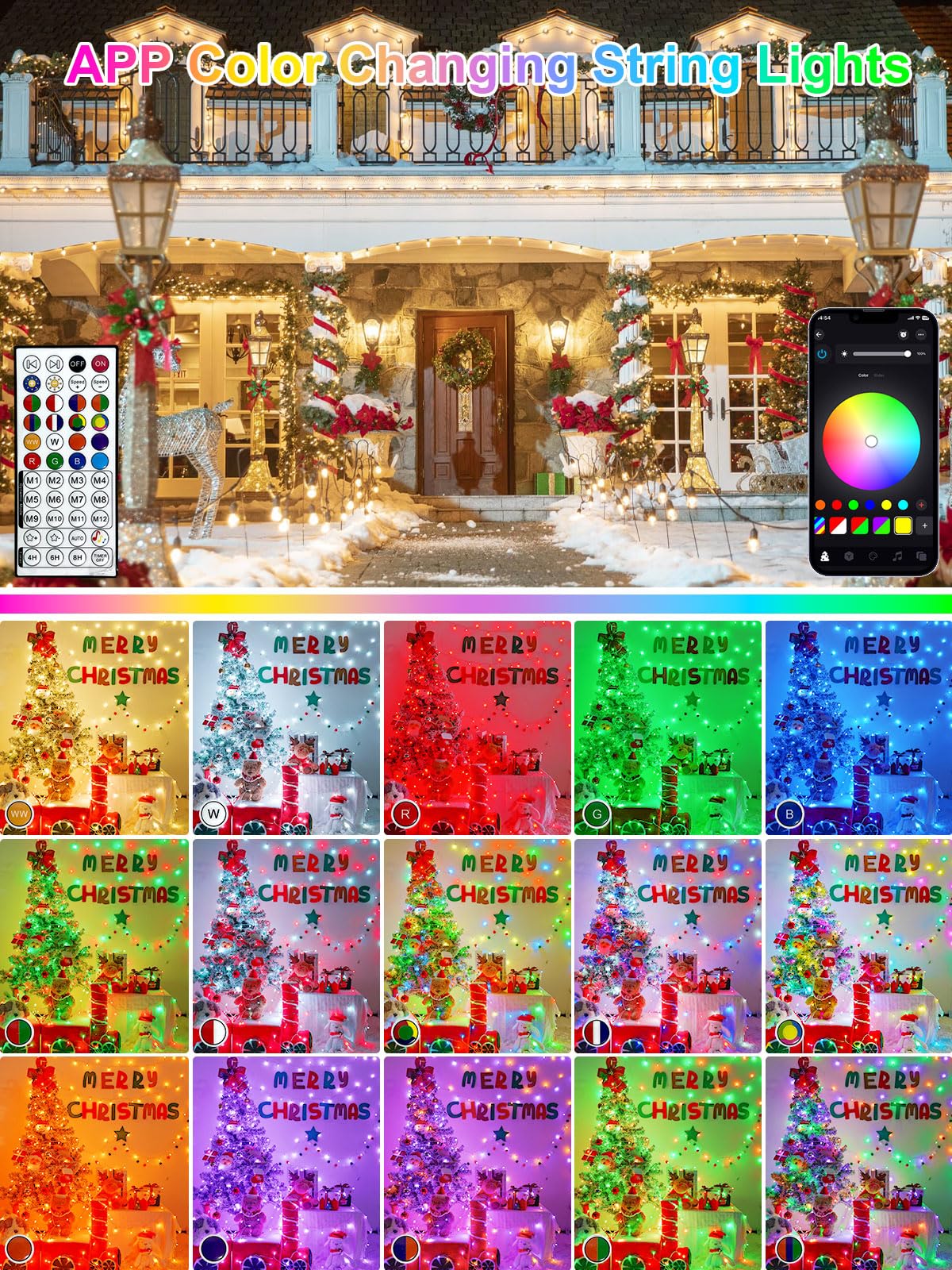 Smart Color Changing Christmas Lights With Remote & App Control  66 Ft 200 Led Rgb String Lights With Timer  Music Sync Multiple Modes Twinkle Christmas Tree Light Waterproof Indoor Outdoor Xmas Decor