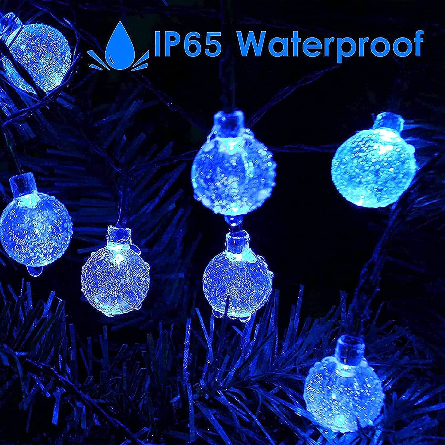 L LAMPOP Solar String Lights, 20 LED Crystal Globe, 8 Lighting Modes, Waterproof, Blue, Model c112dd38-1947-4e71-87cb-6657