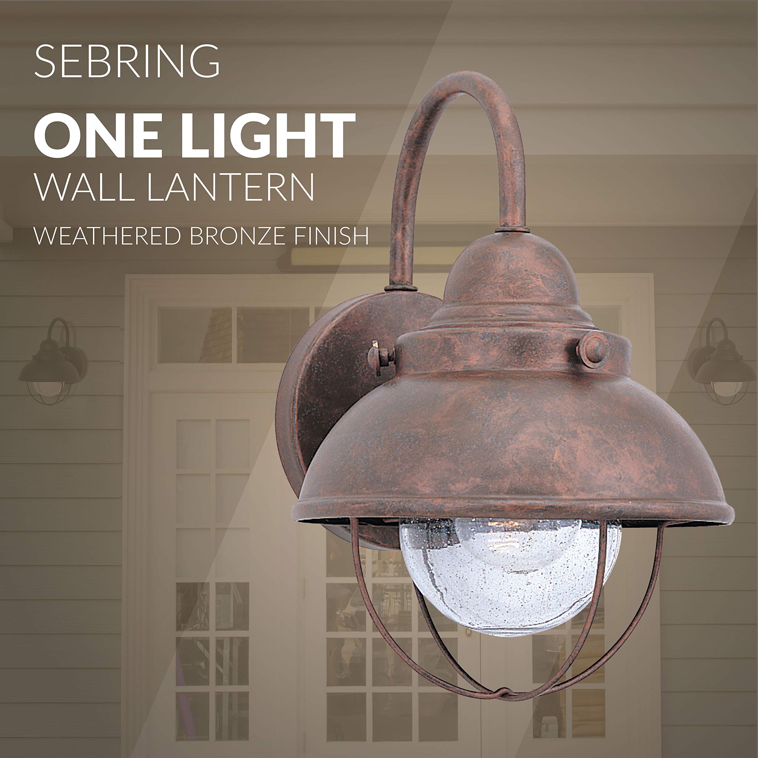 Sea Gull Lighting Outdoor Wall Lantern, One-Light, Clear Seeded Glass, Weathered Copper Finish, Model 8870-44