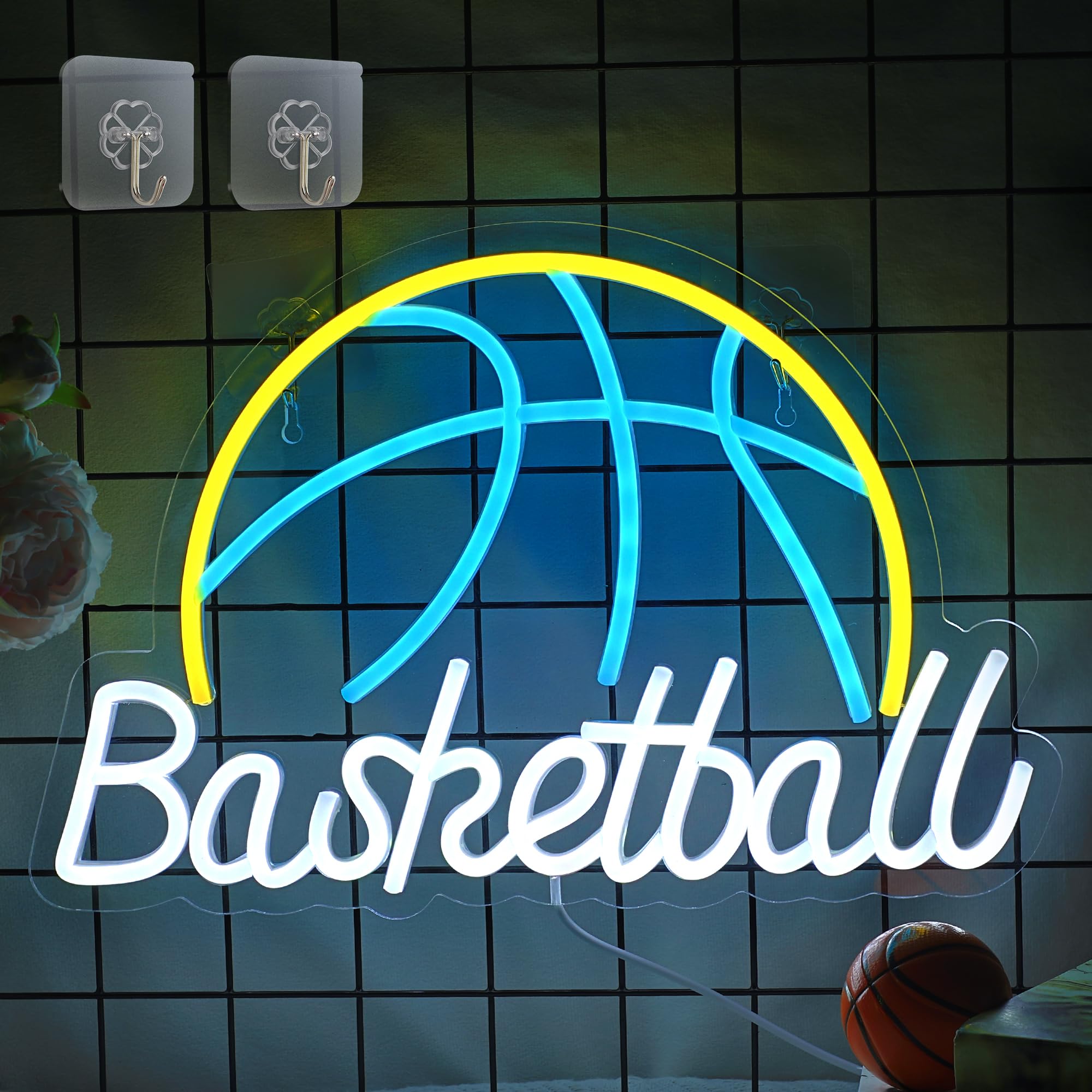 Neon Basketball Sign & Night Light for Bedroom Decor - Basketball Gift for Teen Boys & Men Lovers