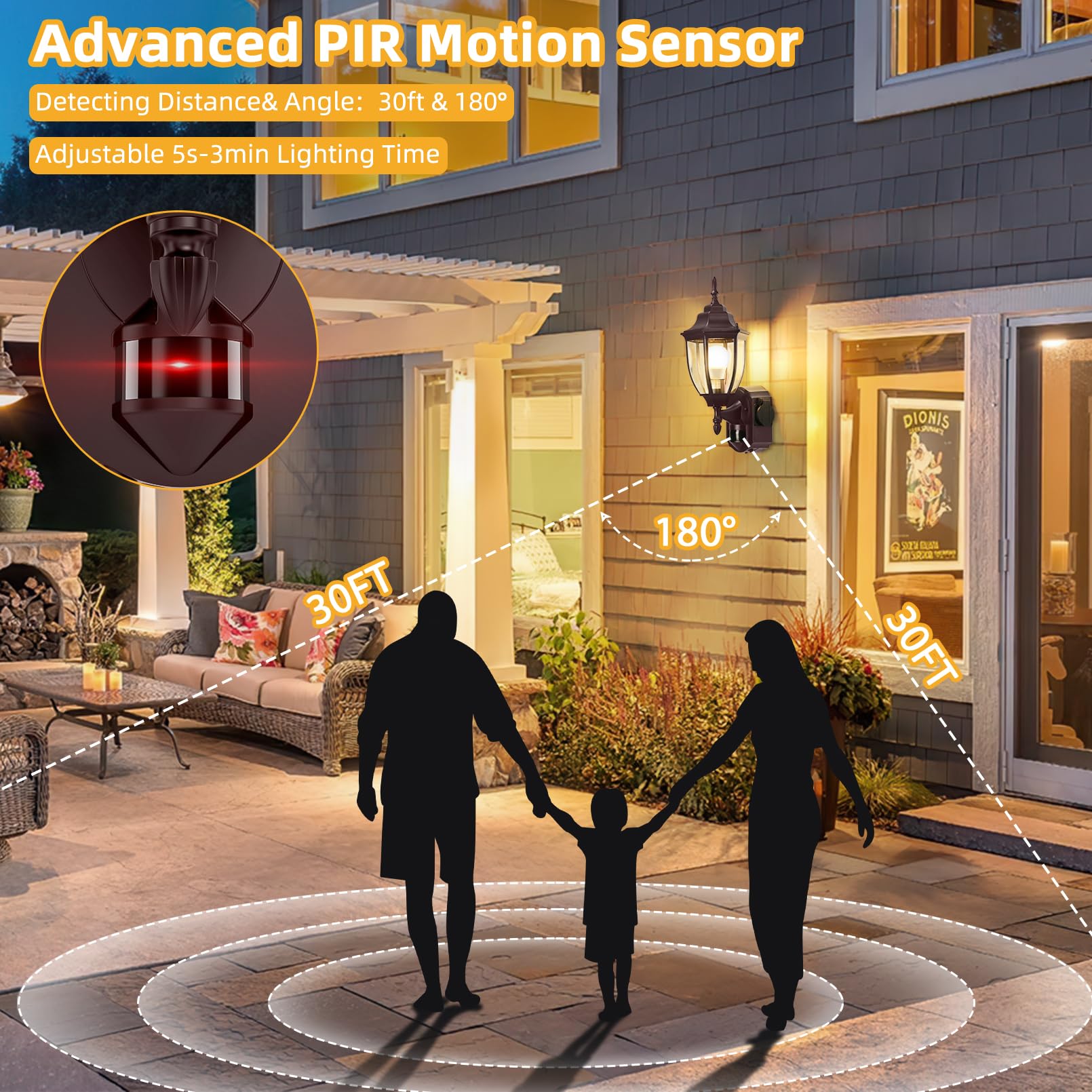 OYKYOHEI Porch Lights 2 Pack, Motion Sensor, Dusk to Dawn, Waterproof Aluminum, Bronze Finish