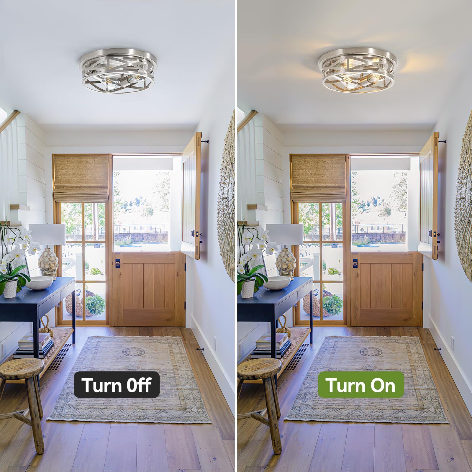 piano7797 3-Light Ceiling Light Fixtures, Brushed Nickel, 2 Pack, Model PACL003