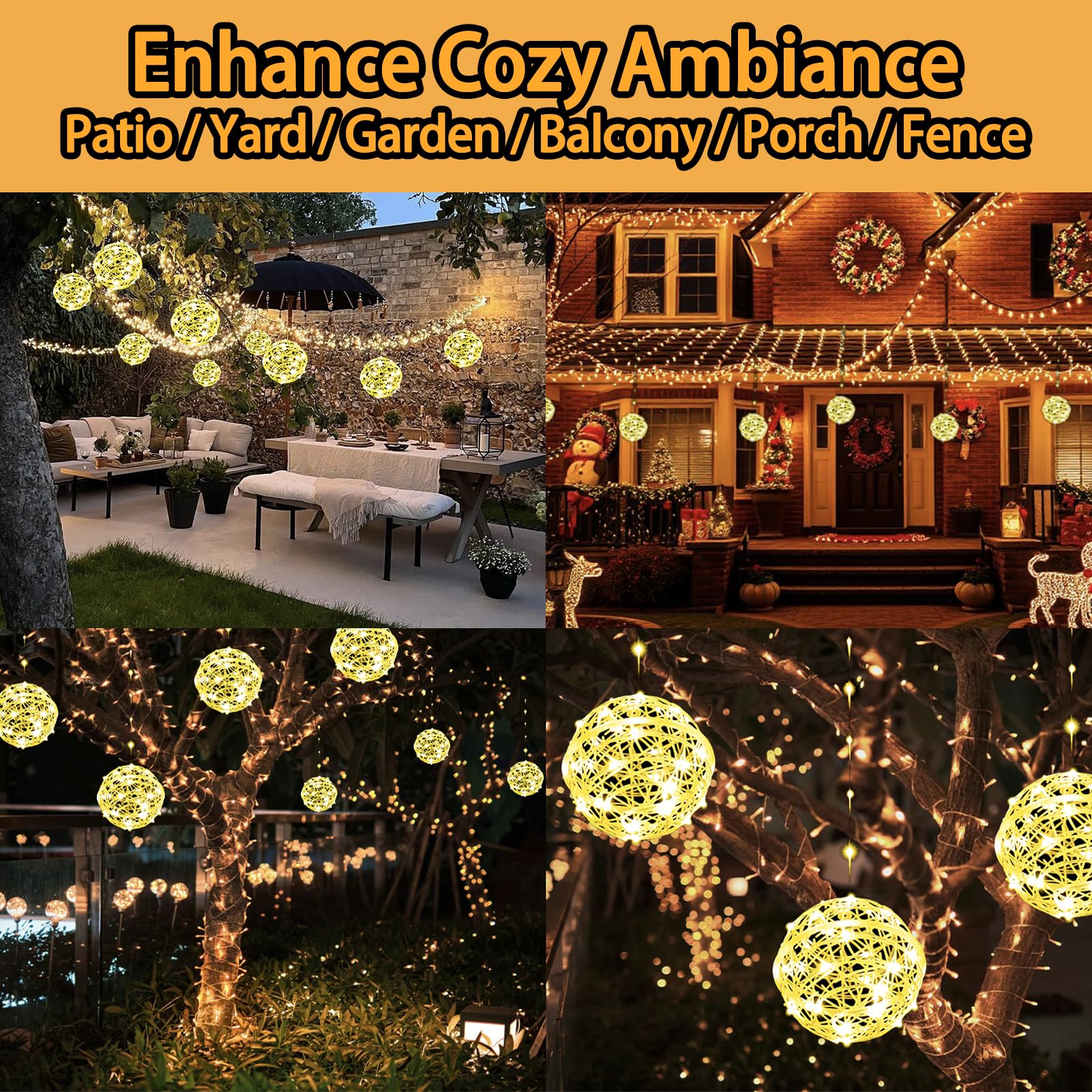 5 Pack 200Led Christmas Ball Lights For Tree Outdoor  8 Modes 7.87In Globe String Lights Waterproof  Sphere Fairy Lights Outside For Window House Garden Yard Porch Indoor Decorations  Warm White