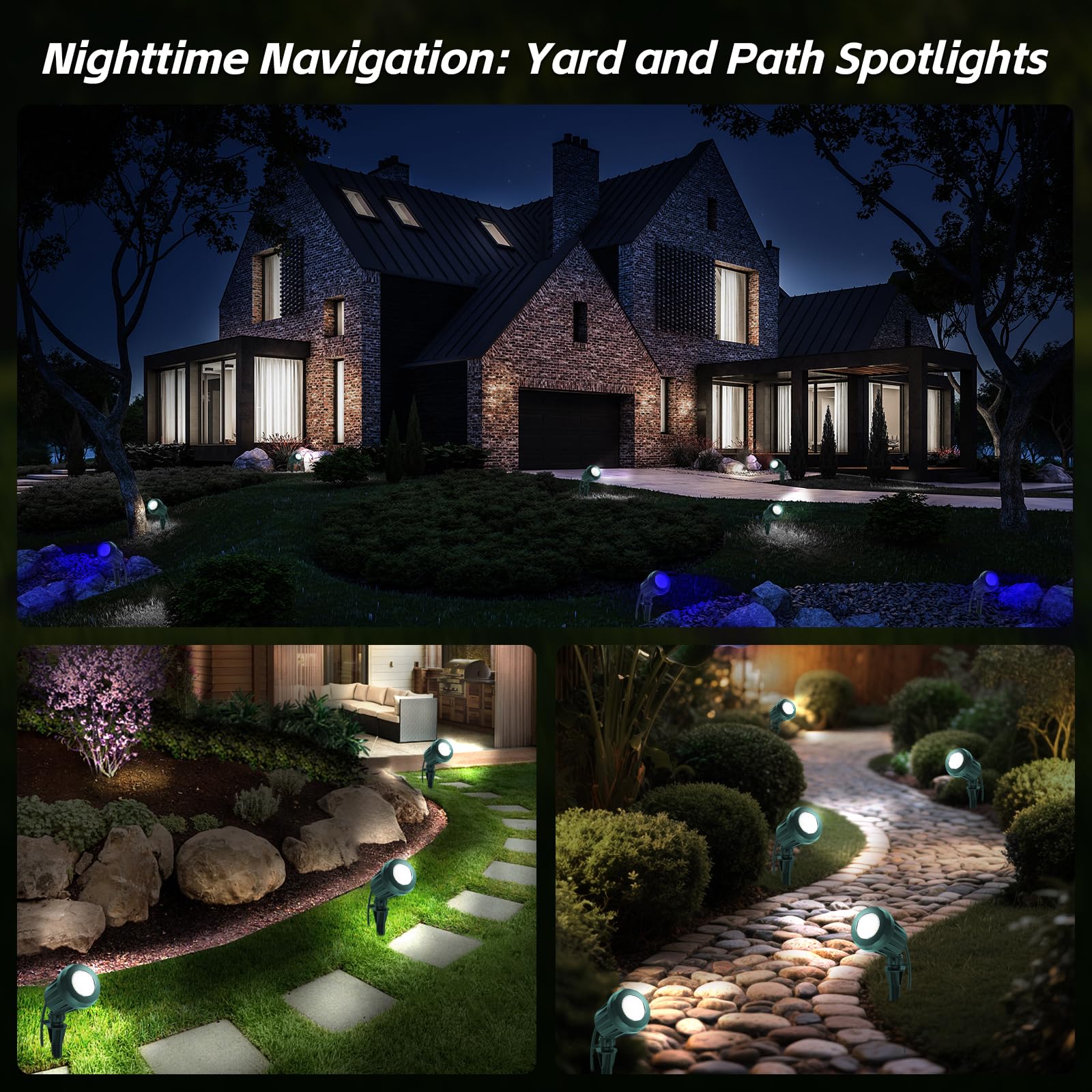 Holeva Halloween & Christmas Outdoor Spotlight  6500K Cool White Led Landscape Lighting With 4 Lenses (Rgb Purple)  Ip67 Waterproof  120V Plug-In For Yard  Garden Tree Holiday Decor(2 Pack  Green)