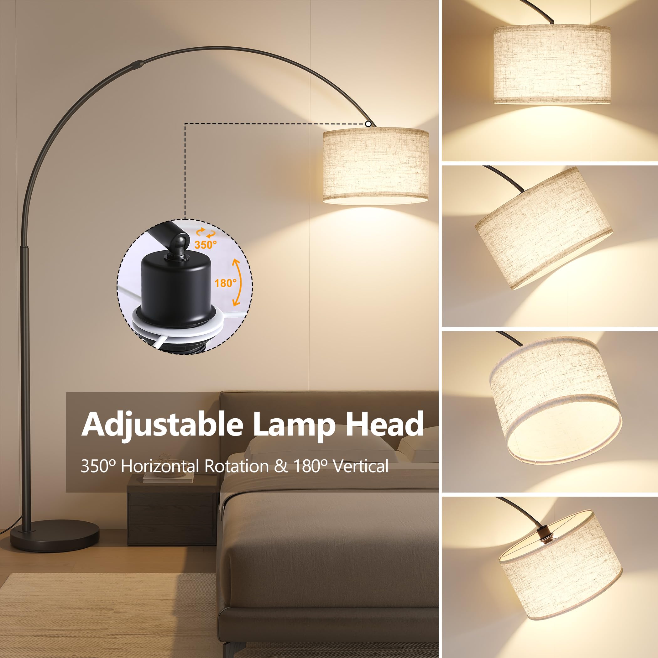 SUNMORY 82" Tall Arc Floor Lamp, Large Adjustable Modern Curved Light, Black Metal for Living Room & Office