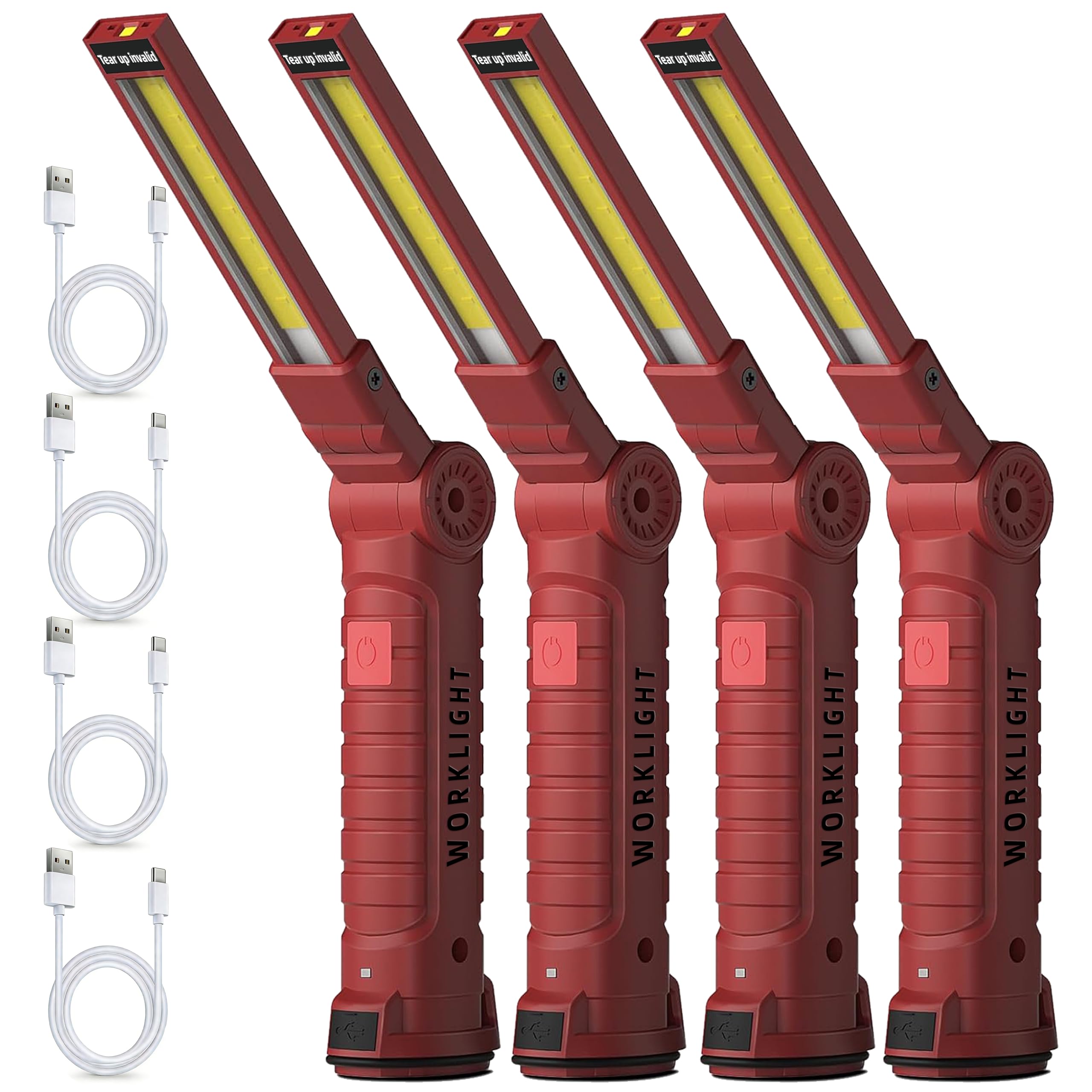 Rechargeable Work Light Flashlight  Tool Fathers Day Dad Gifts for Men Him Husband Grill Light Inspection Lamp with Magnetic Base Hook  5 Modes 360 Rotate Car Emergency Repair 4 Pack