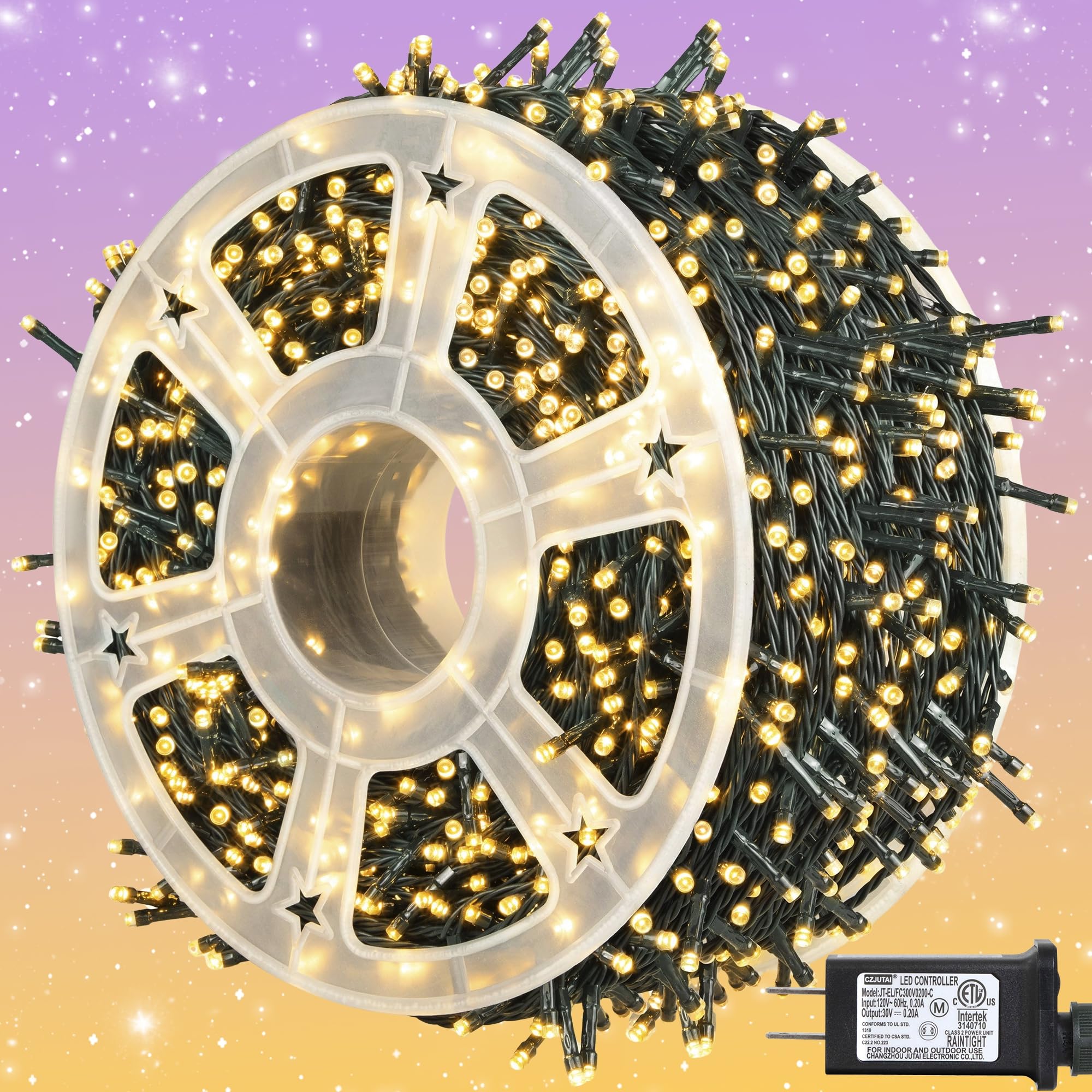 kemooie 500 LED Christmas String Lights, 164FT, Warm White, Green Wire, Waterproof, 8 Lighting Modes, Model HB-500COI