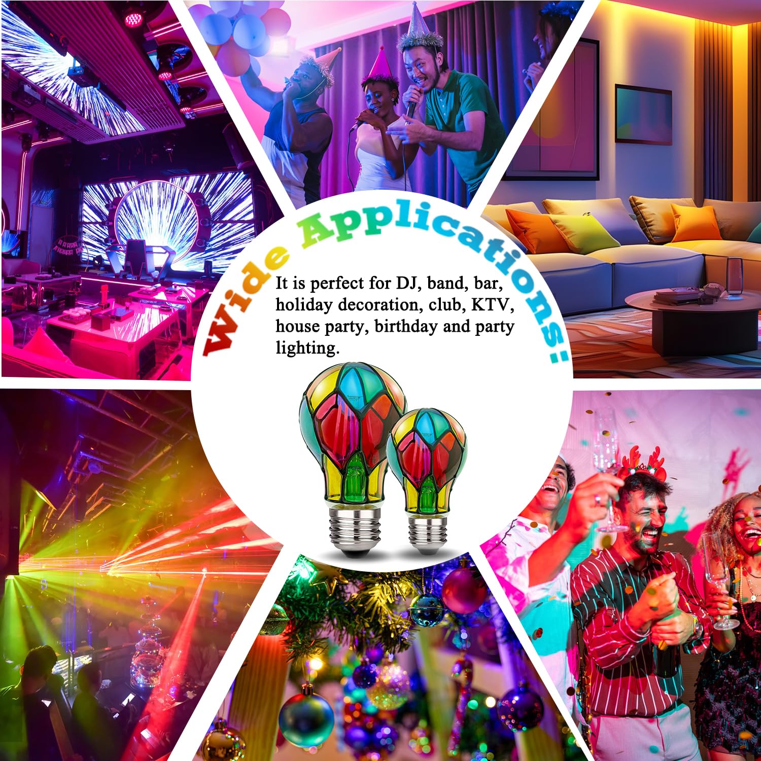 Aygrochy Dimmable Stained Glass Light Bulb Led Bulbs 3.5W E26 Base A19 Led Colored Light Bulb For Christmas Decoration Party Home Lighting Garden Balcony 2 Pack