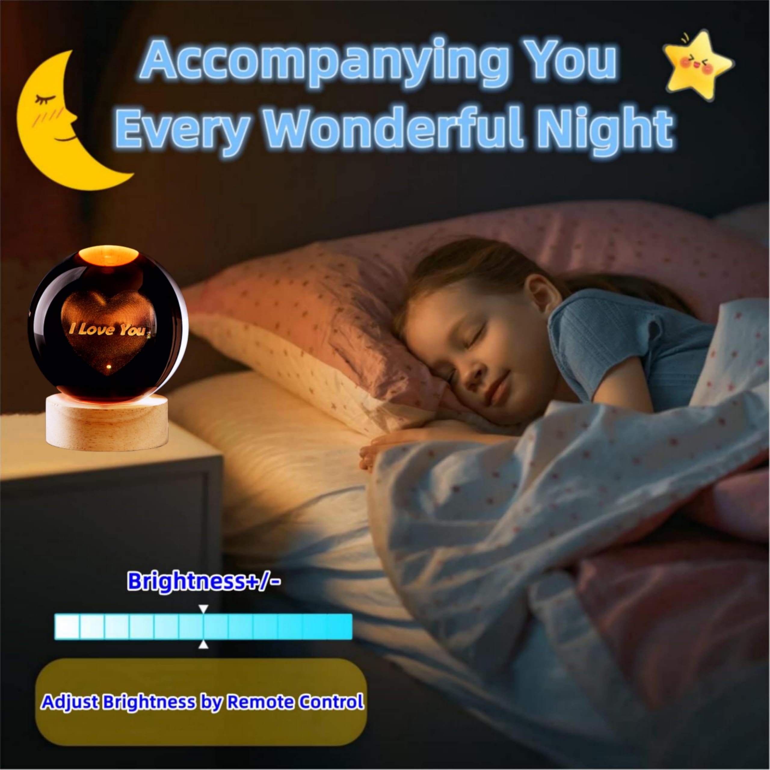 3D Crystal Ball Lamp,Lifelike Led Heart Night Light,16 Color Changing Light,Dimmable Remote Control, Romantic I Love You Lamp