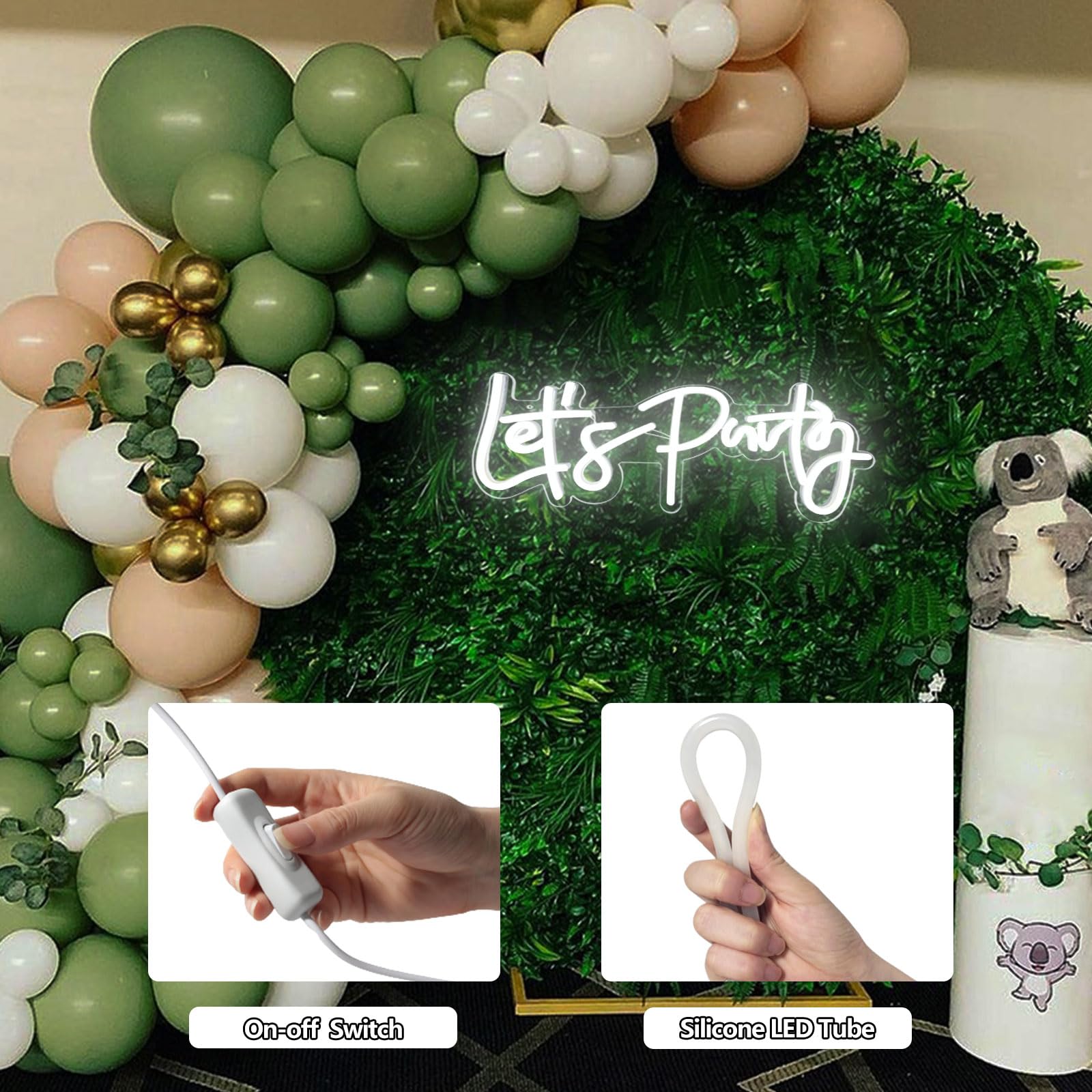 Bernicekelly Let'S Party Neon Sign - Led Wall Decor For Bachelorette, Engagement & Birthday Parties, White