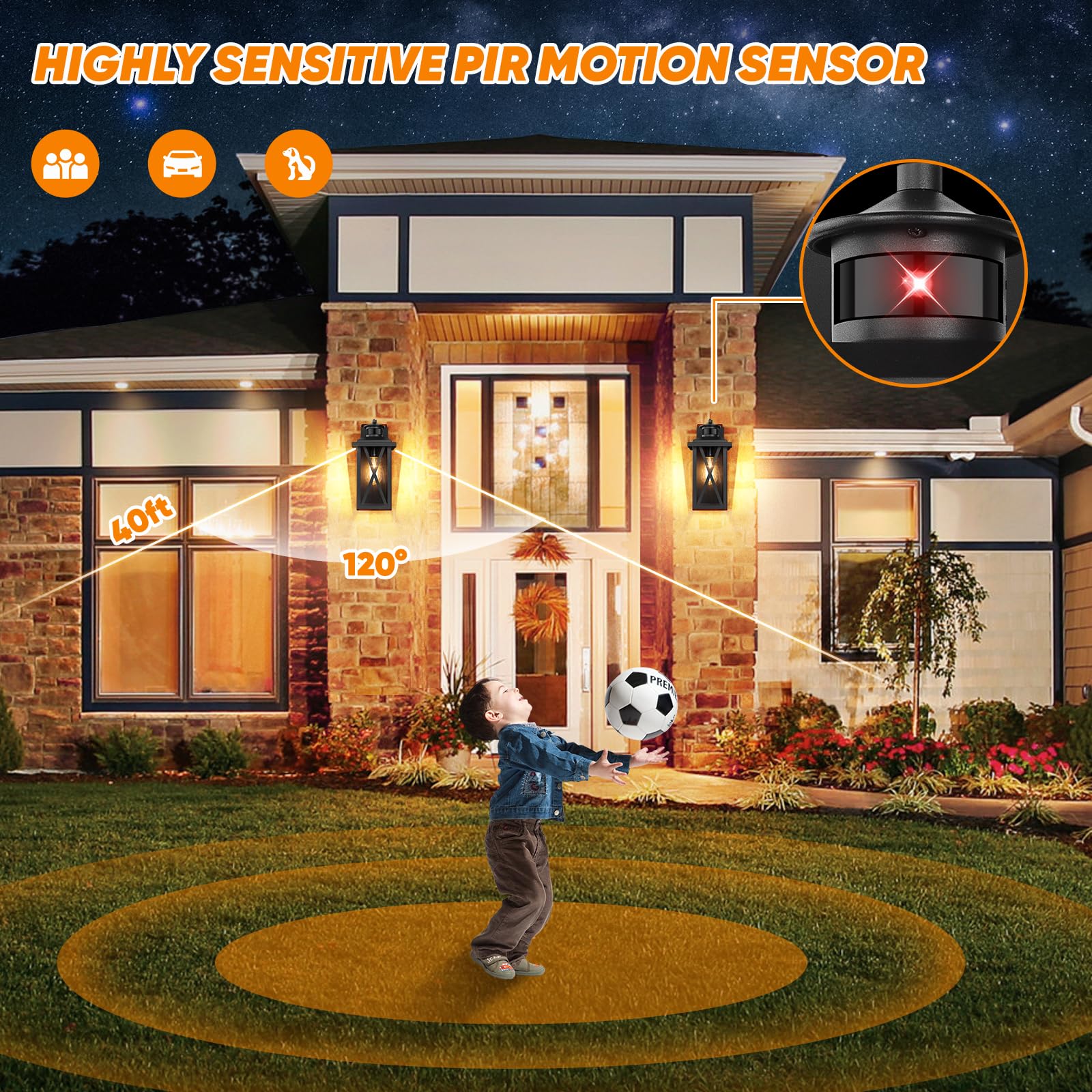 2-Pack Motion Sensor Outdoor Wall Lights, Upgraded Dusk To Dawn Outdoor Lighting Waterproof, Black Modern Outside Wall Mount Lig