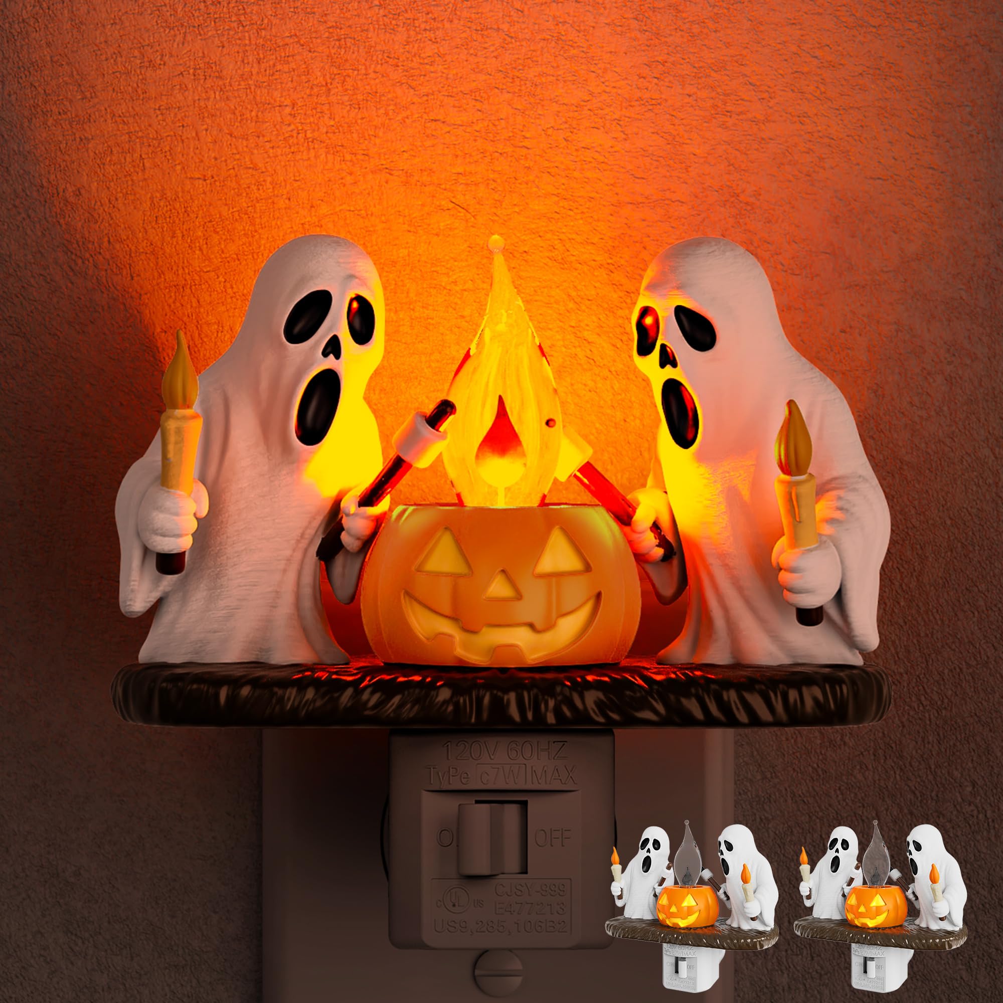 Briignite Halloween Night Light, Ghost Night Light Campfire Flickering [2 Pack], Halloween Decor Night Lights For Kids, Plug In