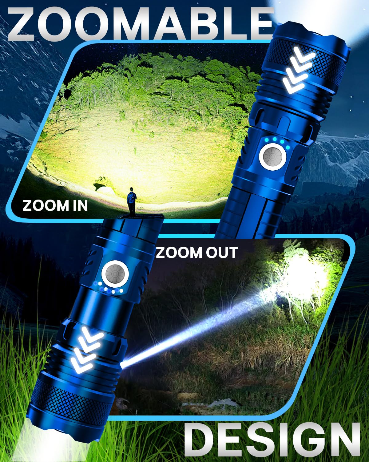 Victoper Blue LED Tactical Flashlight, Rechargeable, 5 Modes, Waterproof, P50 1 Pack