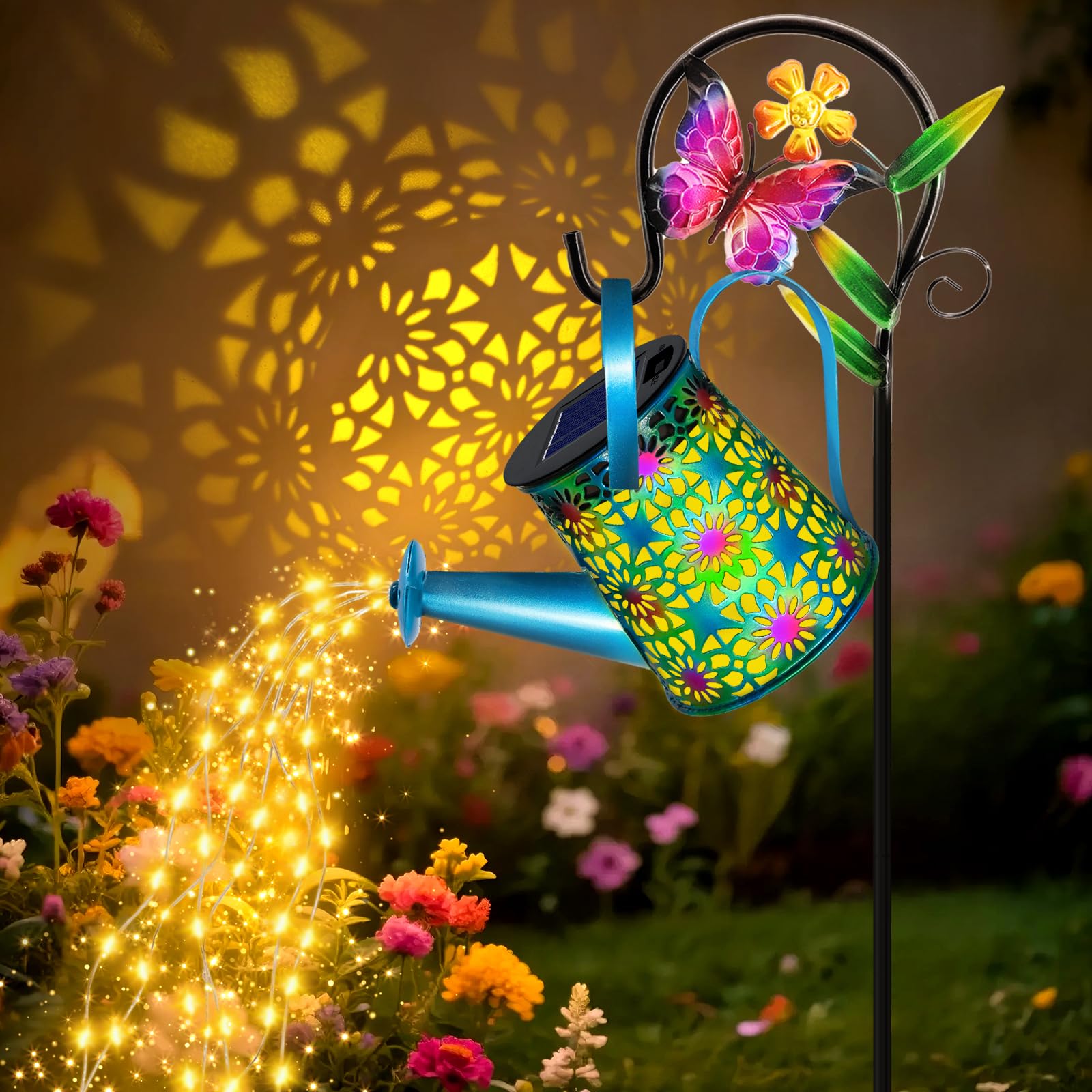 Solar Lights Outdoor Decorative  Blue Metal Solar Watering Can Lights Waterproof  Gifts for Women Mom Grandma Birthday  Hanging Lantern Decoration Garden Decor Yard Light for Outside Patio Lawn Porch