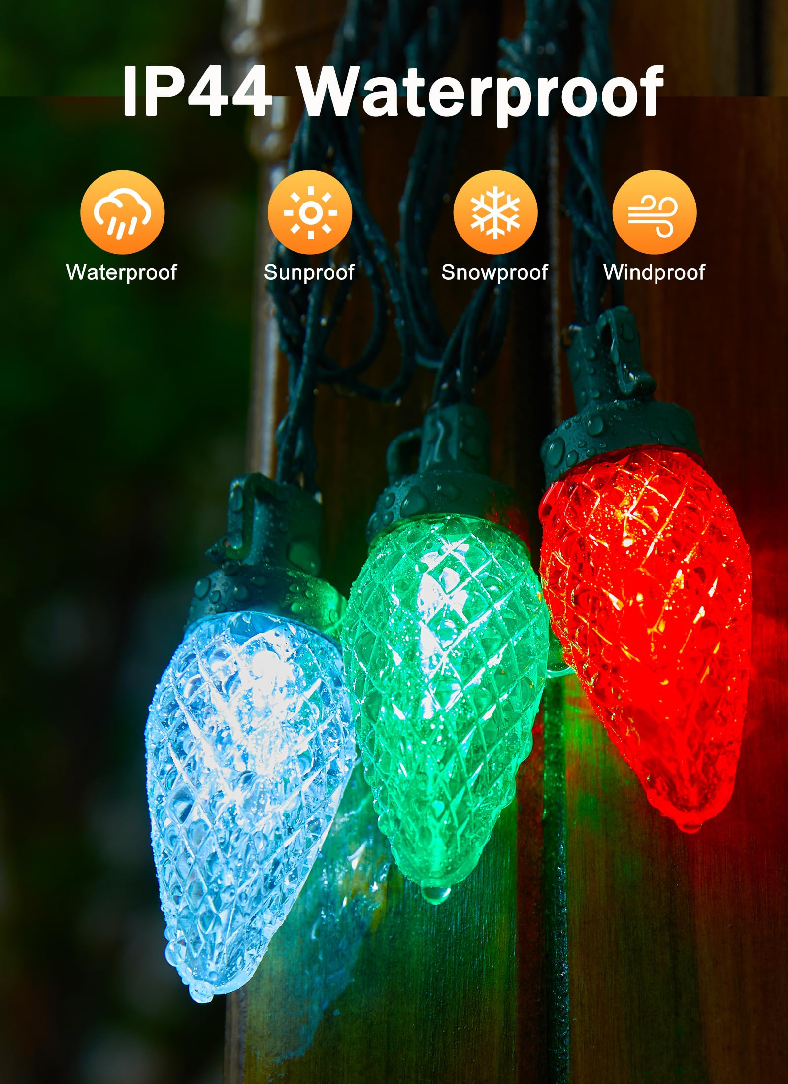 C9 Christmas Lights Outdoor Waterproof, 114 Feet 150 Led C9 String Lights With Timer & 8 Light Mode, Connectable Christmas Tree