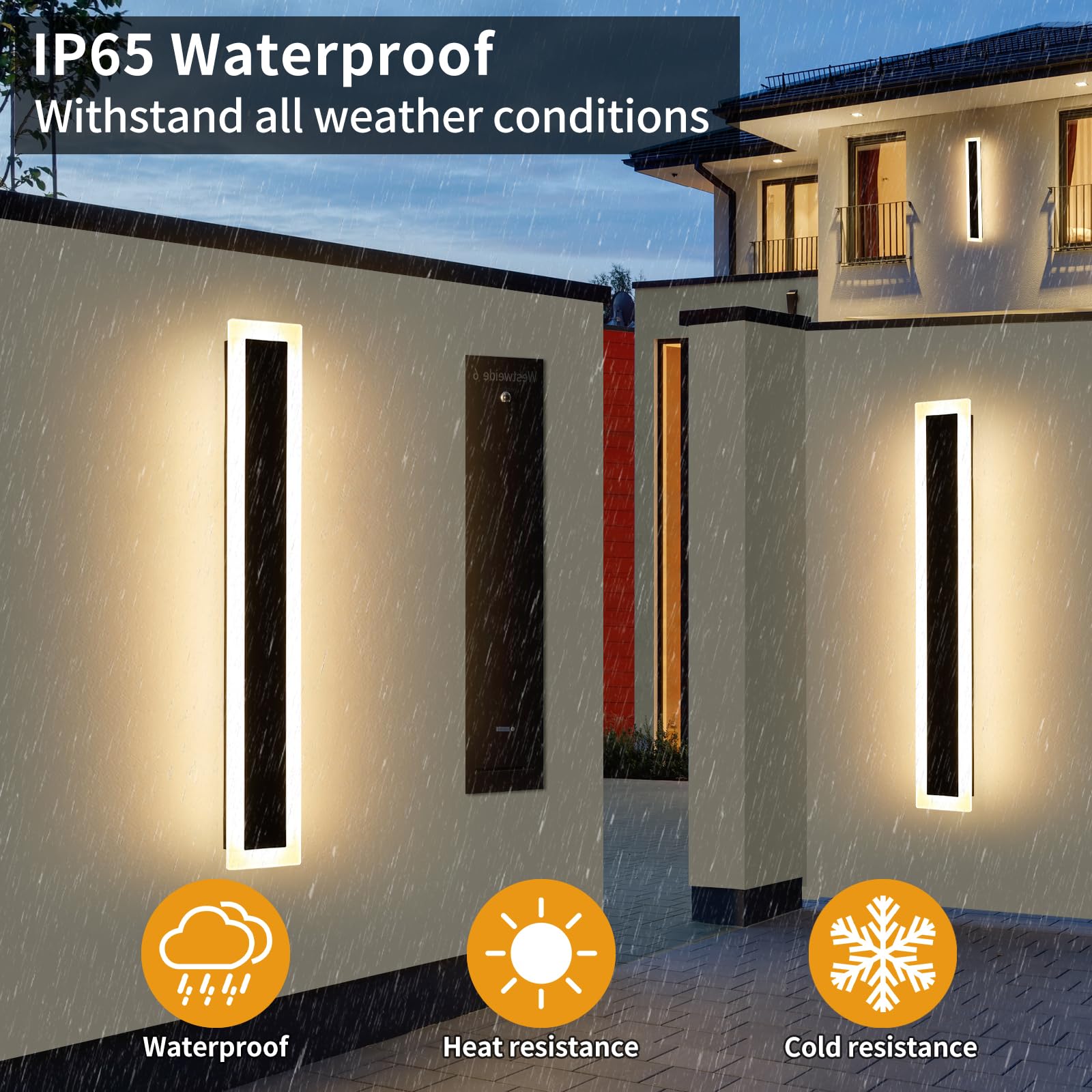 Upgrade Widened 2 Pack 31.4Inch Modern Outdoor Wall Sconce, 3 Color 3000K/4500K/6000K, 31W, Ip65 Waterproof Long Wall Lights, Mi