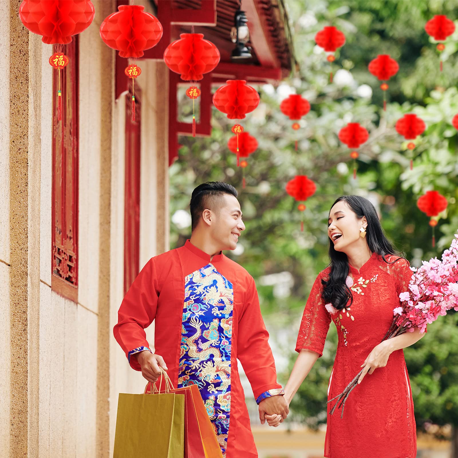 30 Pieces Chinese New Year Decorations Lanterns, 8 Inch And 10 Inch Red Chinese Lanterns Festival Celebration Supplies For New Y