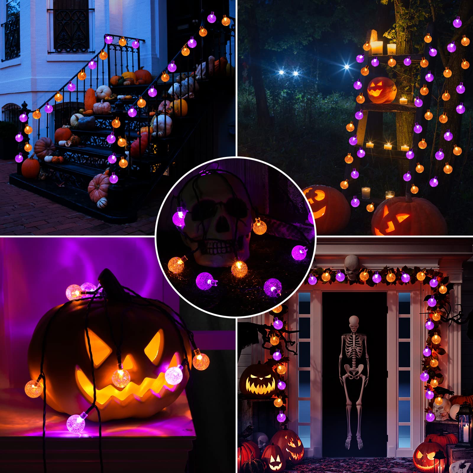 Lomotech Halloween Solar Lights - 100 LED String Lights - 72FT, Waterproof, 8 Modes, Orange & Purple, Model LED08230200