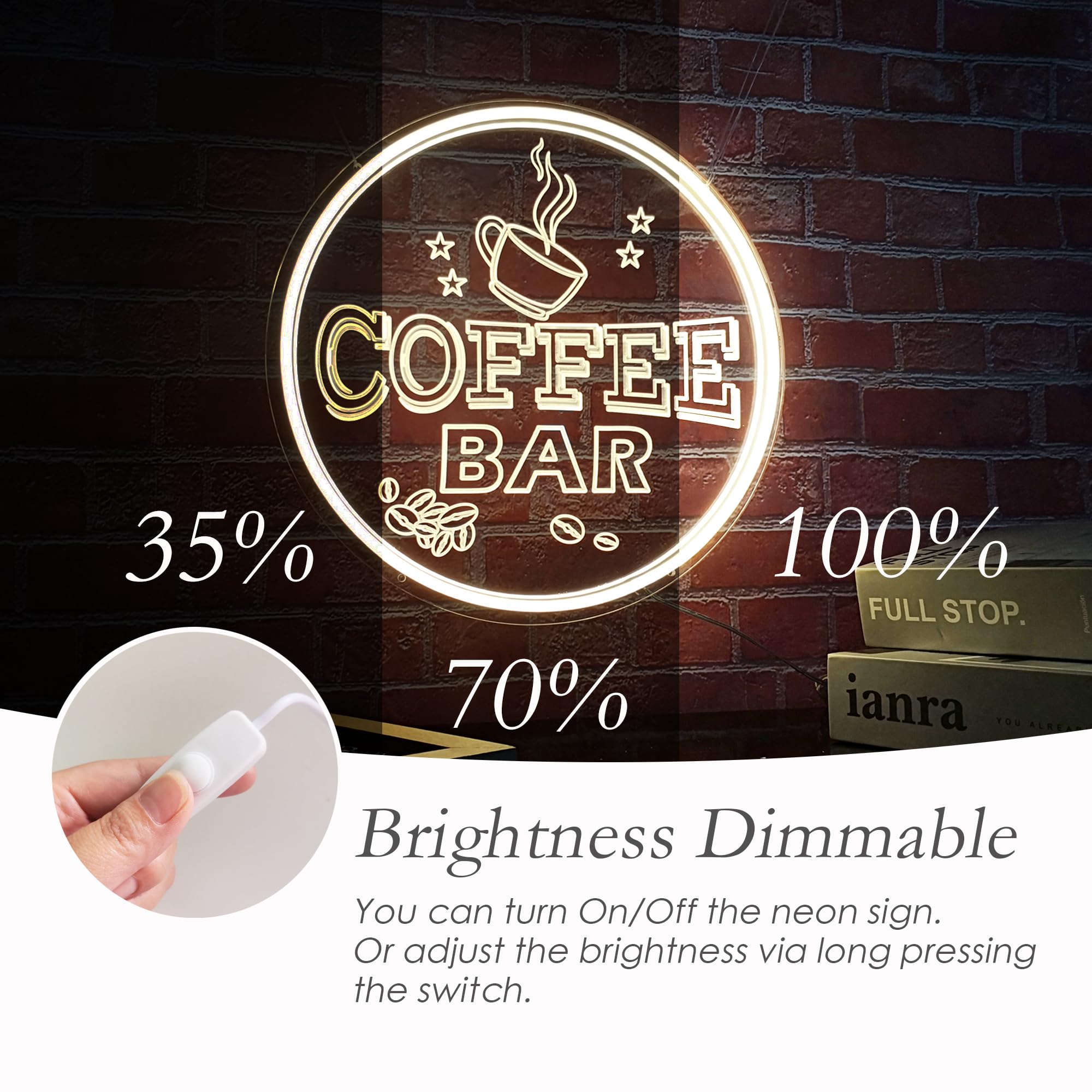 NOXTROND Neon Coffee Bar Sign, Dimmable LED Light, 12inx12in, Warm White, Model CB09, USB Powered Decor for Bar, Cafe, Kitchen