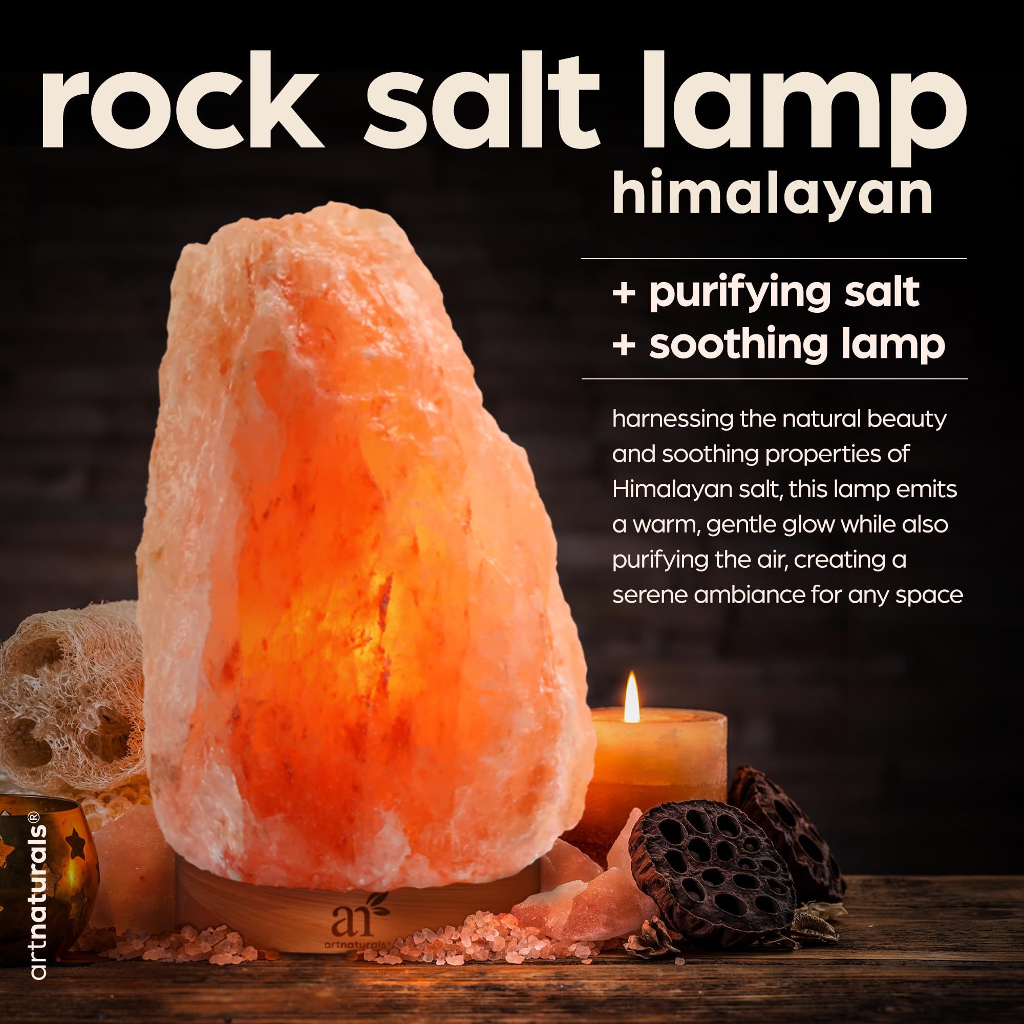 Artnaturals Himalayan Rock Salt Lamp - Natural Glow Night Light -Hand Carved Pink Crystal From Pure Salt - For Rest, Relaxation