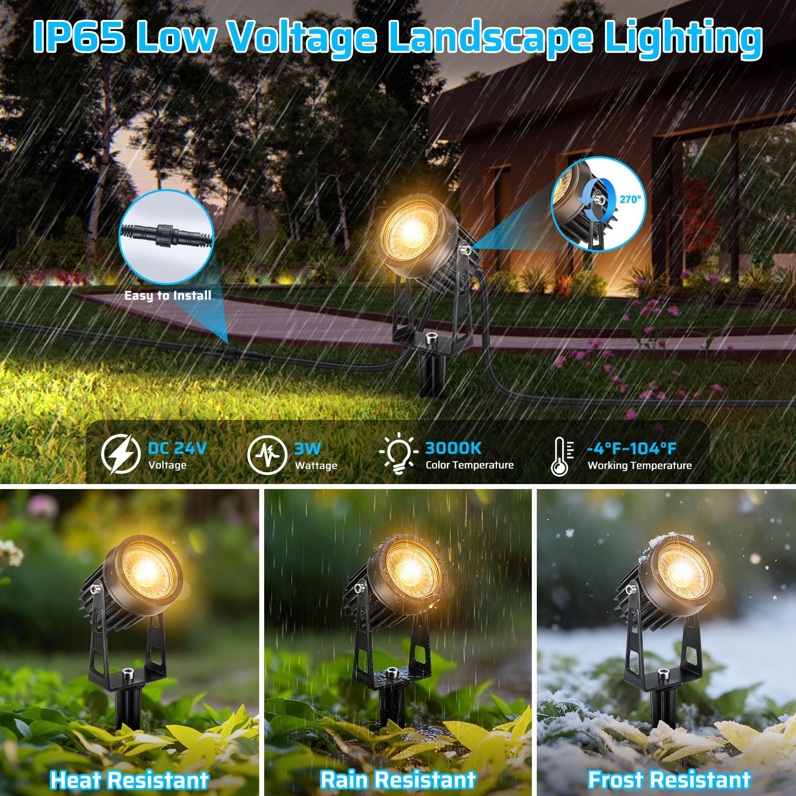 LightingWill All-in-One Landscape Lighting Kit, 8 Pack Dimmable LED Spotlights, Waterproof, 24V, Warm White