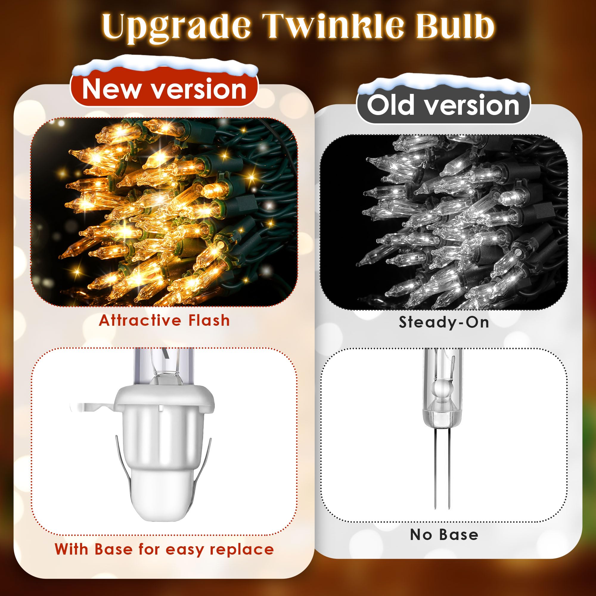 ElectricWise Twinkle Christmas Tree Light Replacement Bulbs, 2.5V Incandescent, White Light & Base, 50 Pcs for Indoor/Outdoor Decor