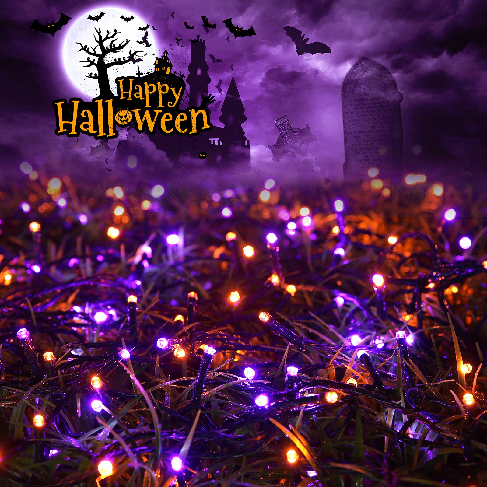 Joomer Solar String Lights 200 LED 72ft 8 Modes Waterproof Orange Purple for Garden Patio Outdoor Decor
