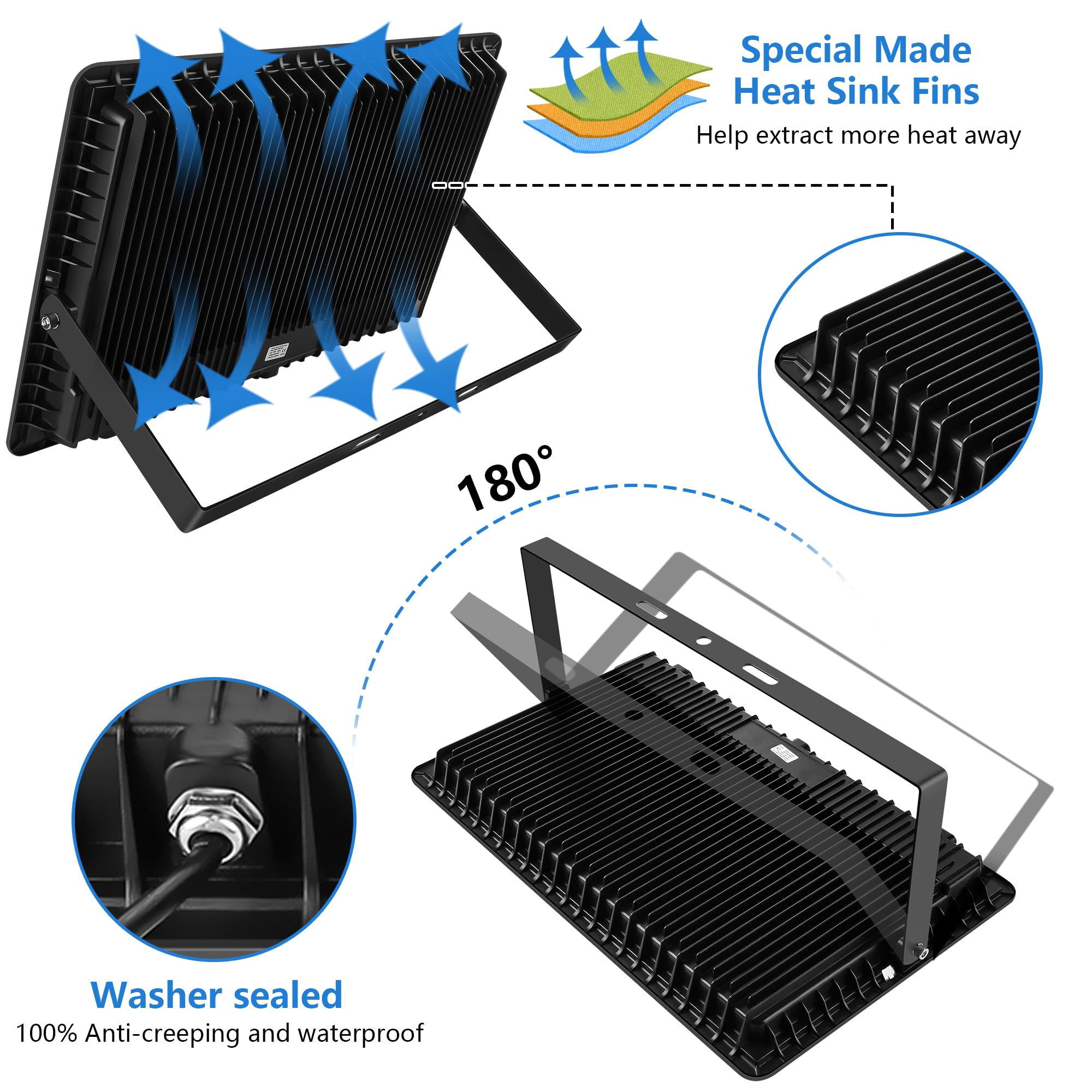 2 Pack 600W Led Flood Lights Outdoor (3000W Equivalent)  66000Lm 6000K Daylight White Super Bright Security Arena Light With Plug  Ip66 Waterproof Commercial Lighting For Yard  Courts  Stadium