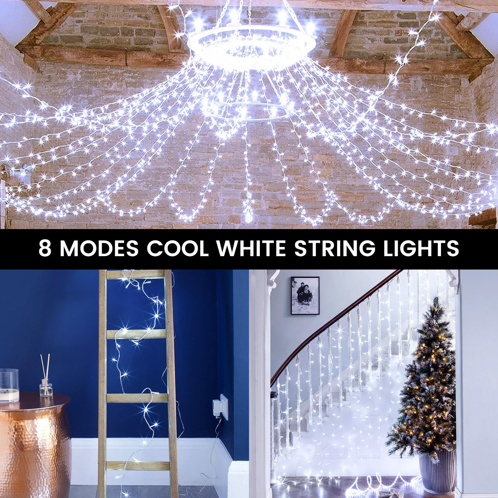4 Pack Christmas String Lights Battery Operated With Timer  132Ft 400 Led Waterproof Twinkle Lights  8 Modes Fairy Light For Indoor And Outdoor Bedroom Garland Tree Christmas Decorations (Cool White)