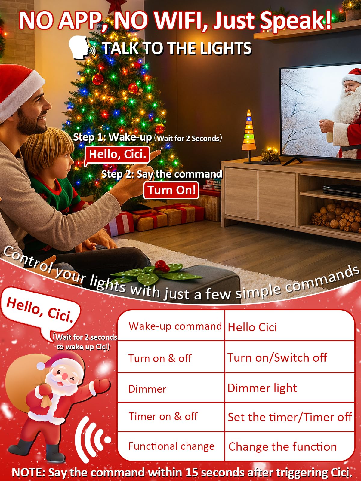 Voice Controlled Smart Christmas Lights Outdoor  75.8Ft 200 Led Extendable String Lights With 7 Voice Commands  12 Modes & Timer  Waterproof Christmas Decorations For Party Tree Garden(Multicolor)