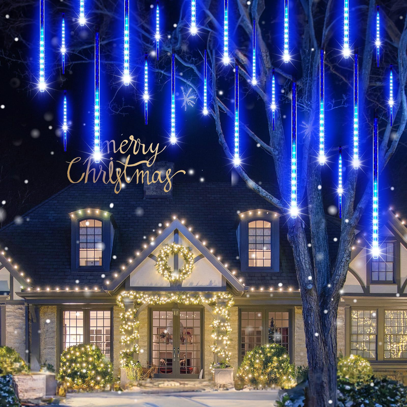 Minetom Meteor Shower Lights, 720 LED Icicle Lights, Waterproof, Blue, 16 Inch, Model d45b47a1-99e8-4b86-a1d0