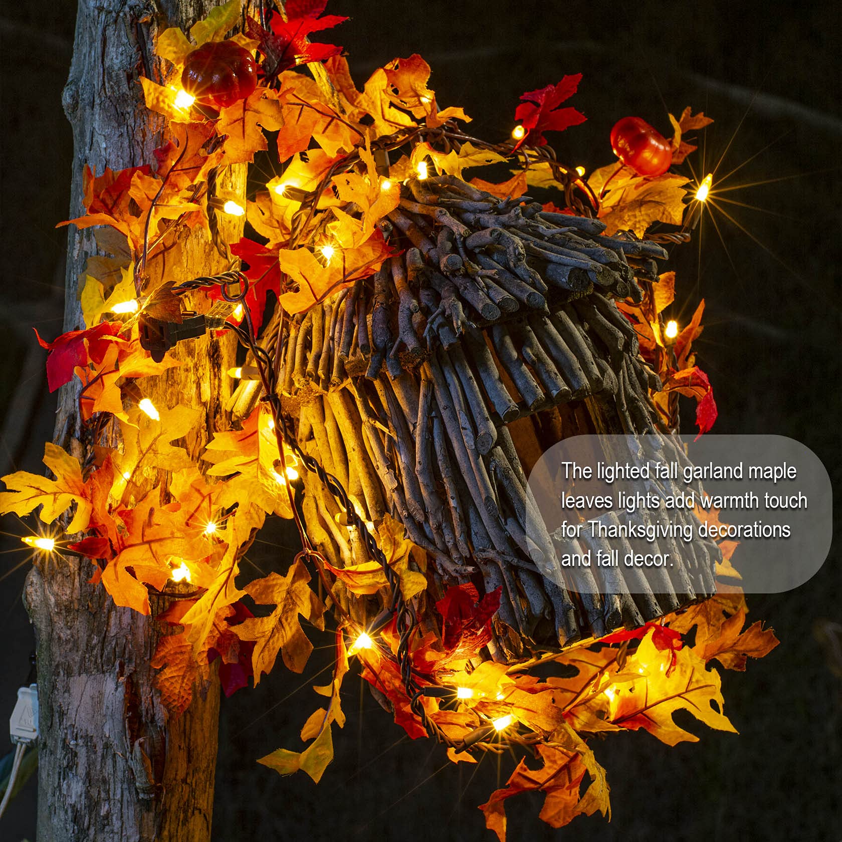 TIGOMOOV Fall Maple Leaf String Lights, 5.83FT Nylon, 120V, 35 Bulbs, Outdoor Thanksgiving Decor, Orinal-Pear Yellow