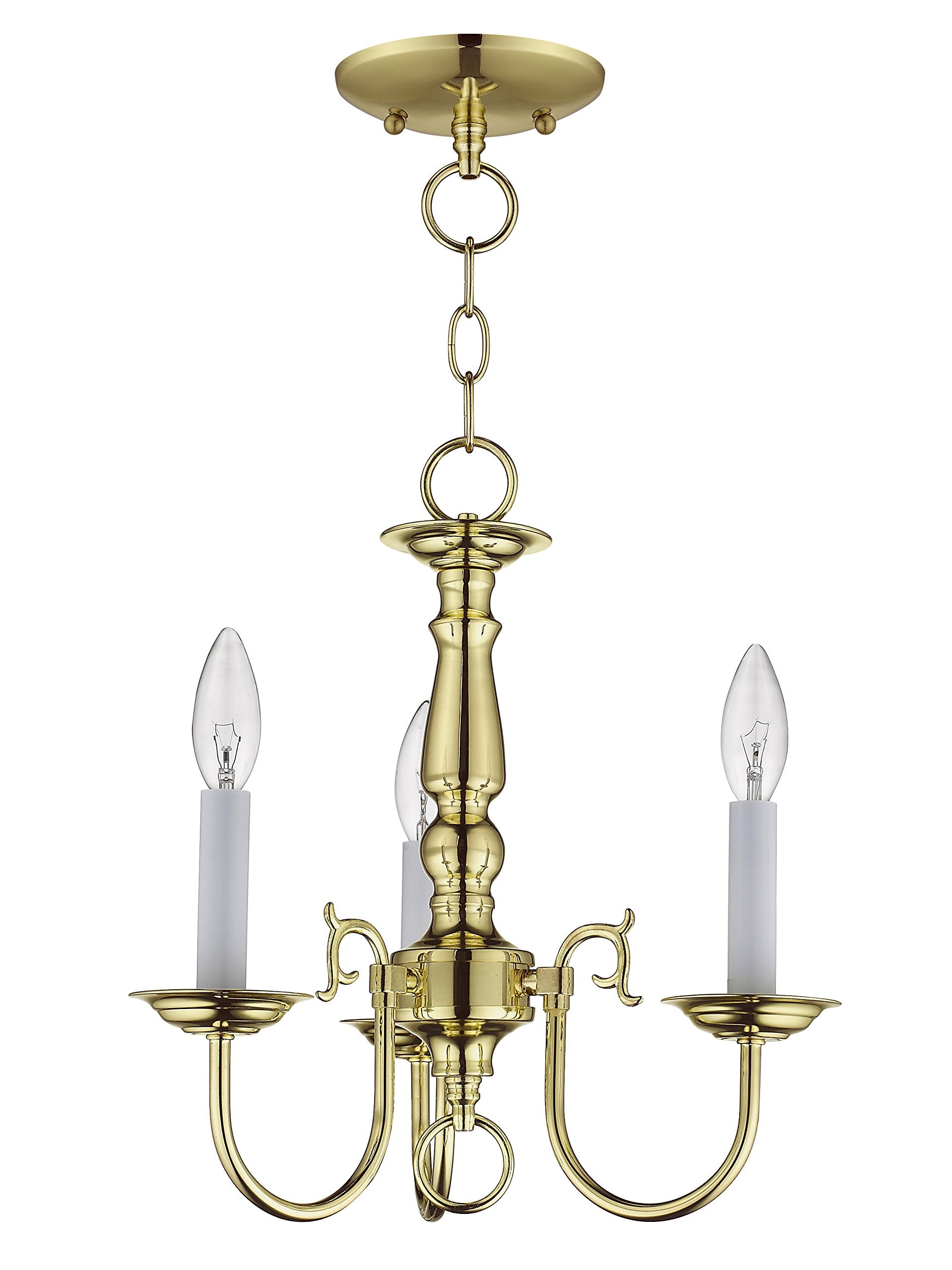 Livex Lighting 5013-02 Williamsburg Polished Brass Mini Chandelier, 14inL x 14inW x 14.5inH, Alloy Steel, 3 Light Flush Mount