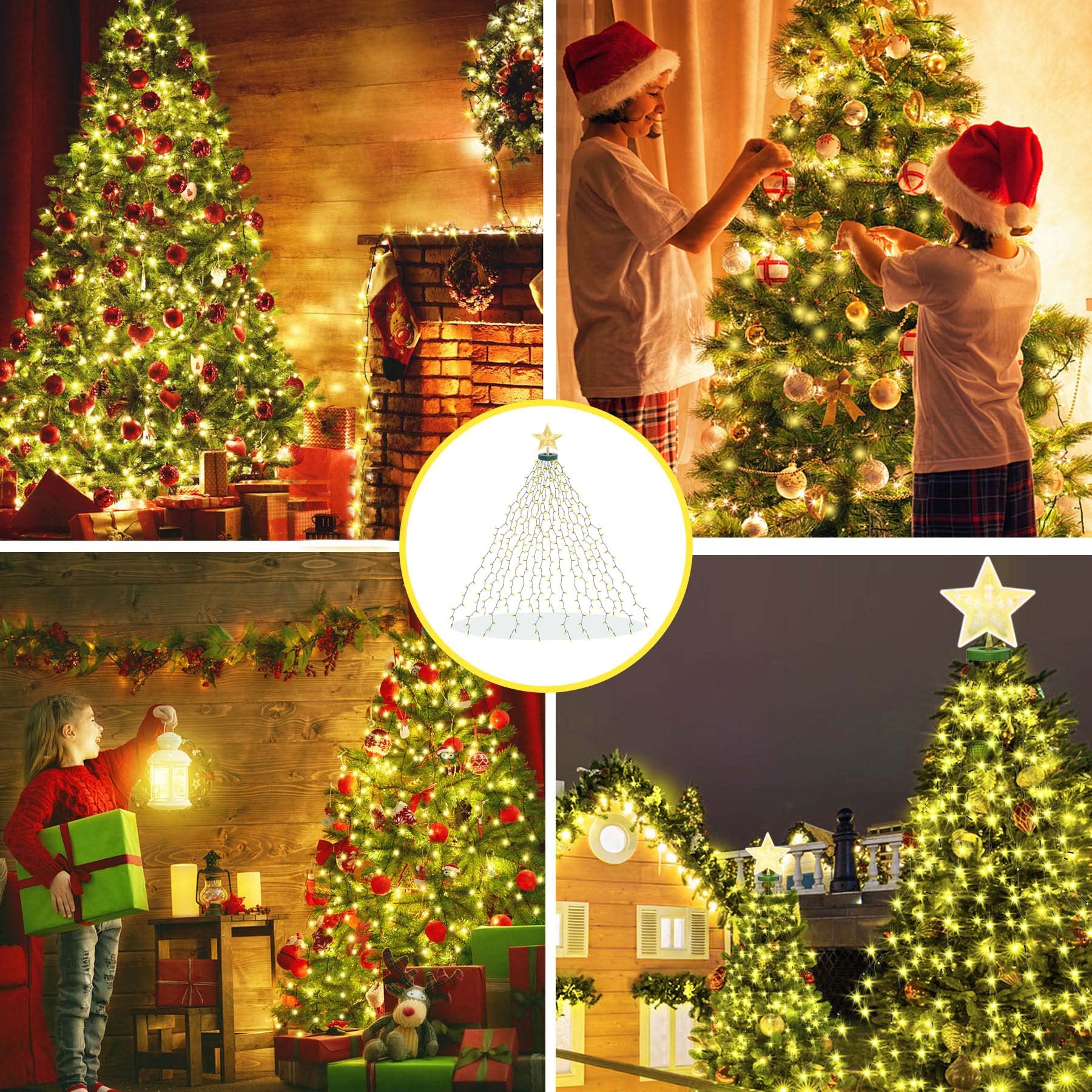 aneeway Christmas Tree Lights, 410 LED, 8 Modes, 6.6FT x 16, Warm White, Remote Control, Model SW-LSL-02-410