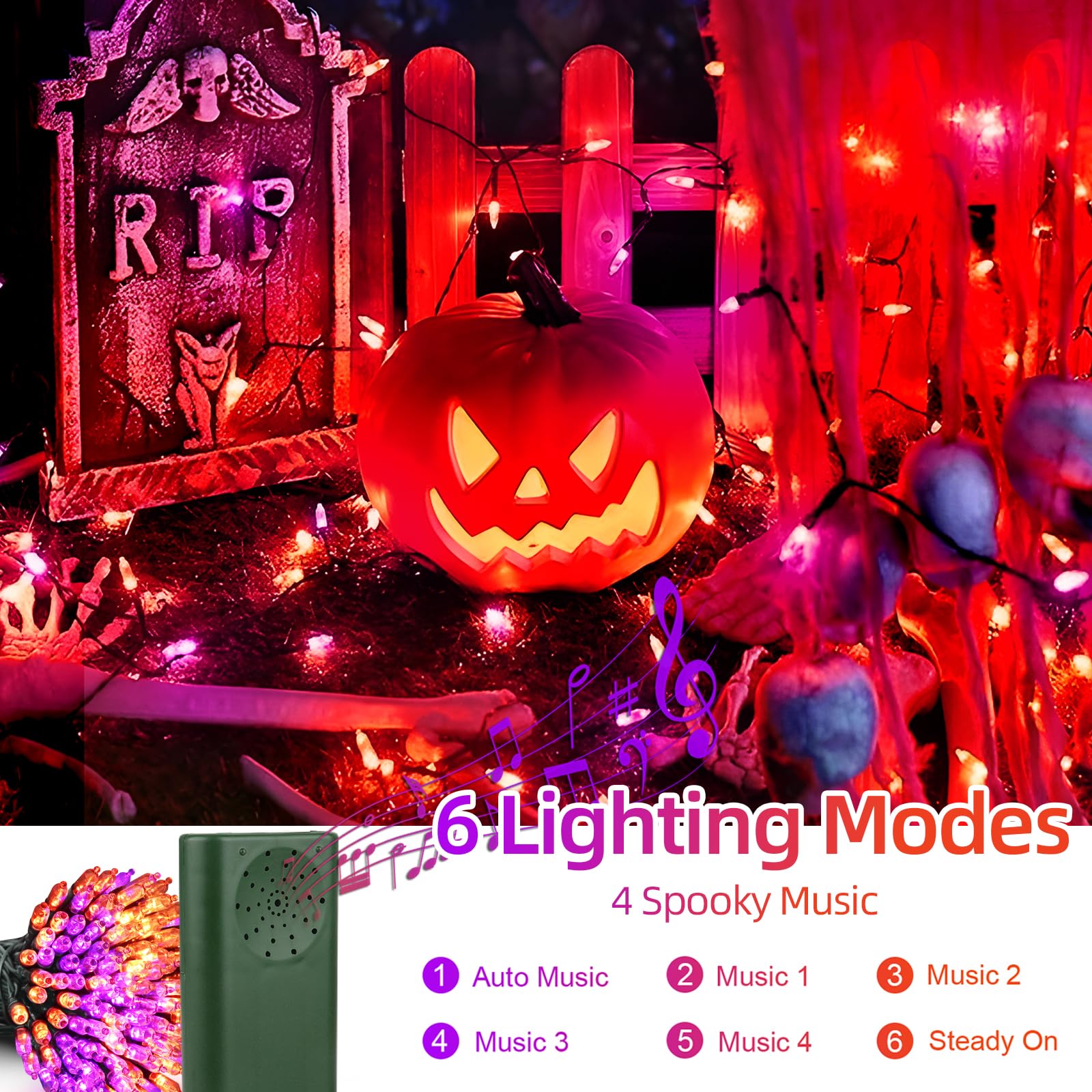 Green Convenience 33ft 100 LED Battery String Lights, Motion Sensor, Purple & Orange, Waterproof Halloween Indoor/Outdoor Decor, Model LSO-100/2F