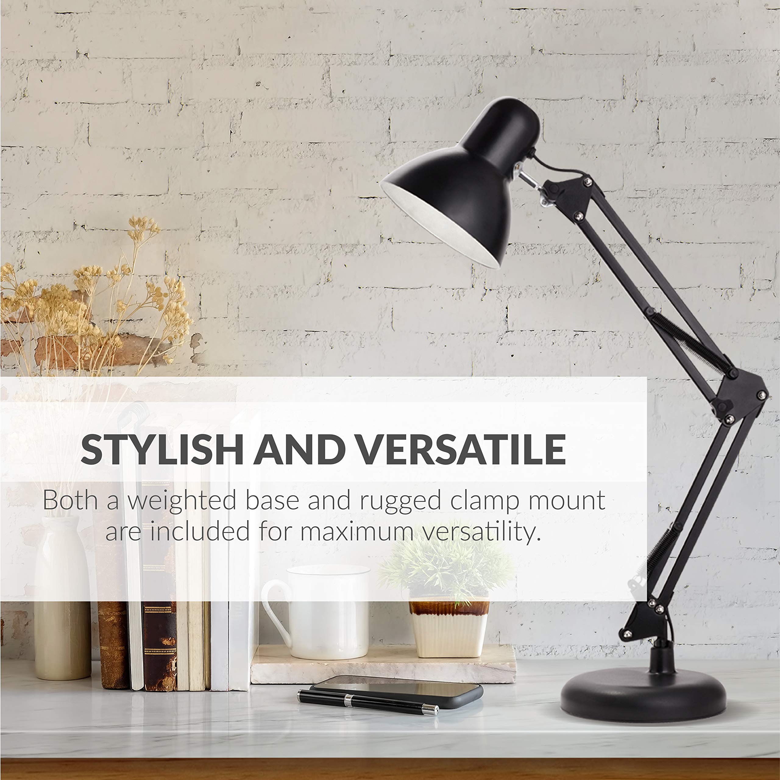 Newhouse Lighting Black Metal Swing Arm Desk Lamp With 5W Led Bulb - 2-In-1 Clamp & Weighted Base