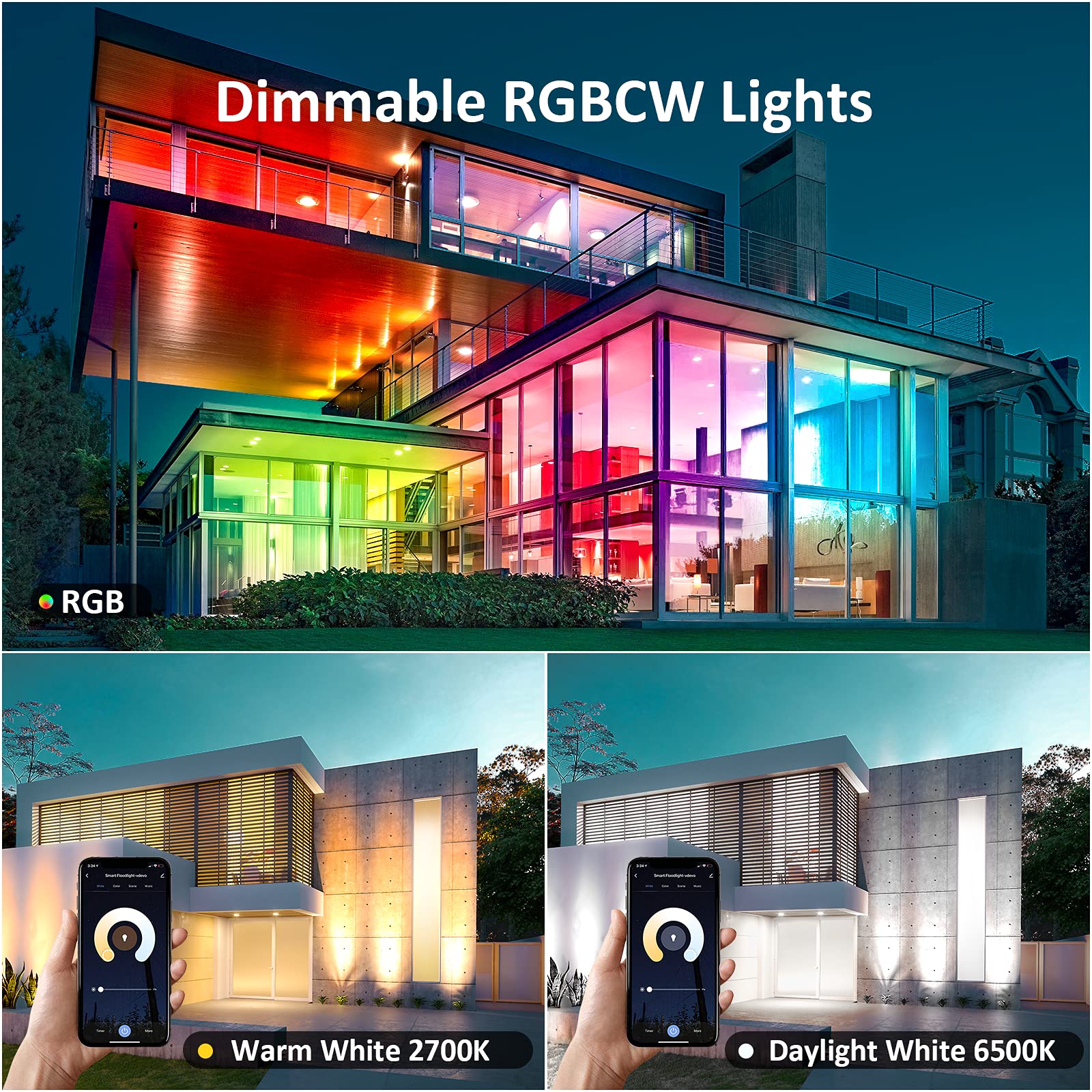 Novostella Smart Rgb Flood Lights Outdoor 60W Tunable White, Color Changing Landscape Halloween Floodlights, Ip66 Waterproof, Gr