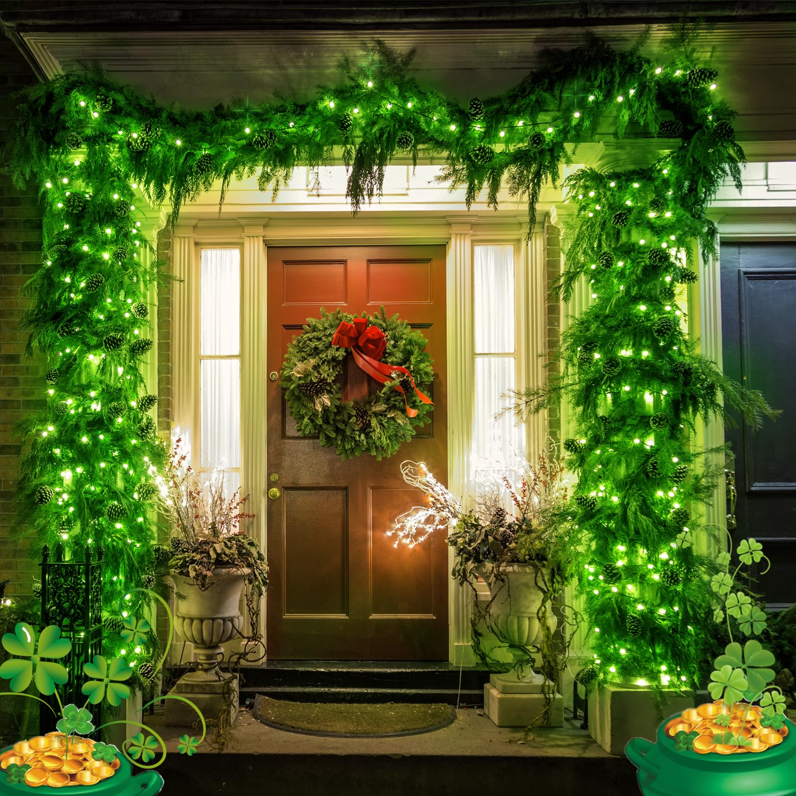 Illuminew 300 Led Green Outdoor String Lights Waterproof St. Patrick'S Day Decorations, 108 Ft Led String Lights For Bedroom, 8