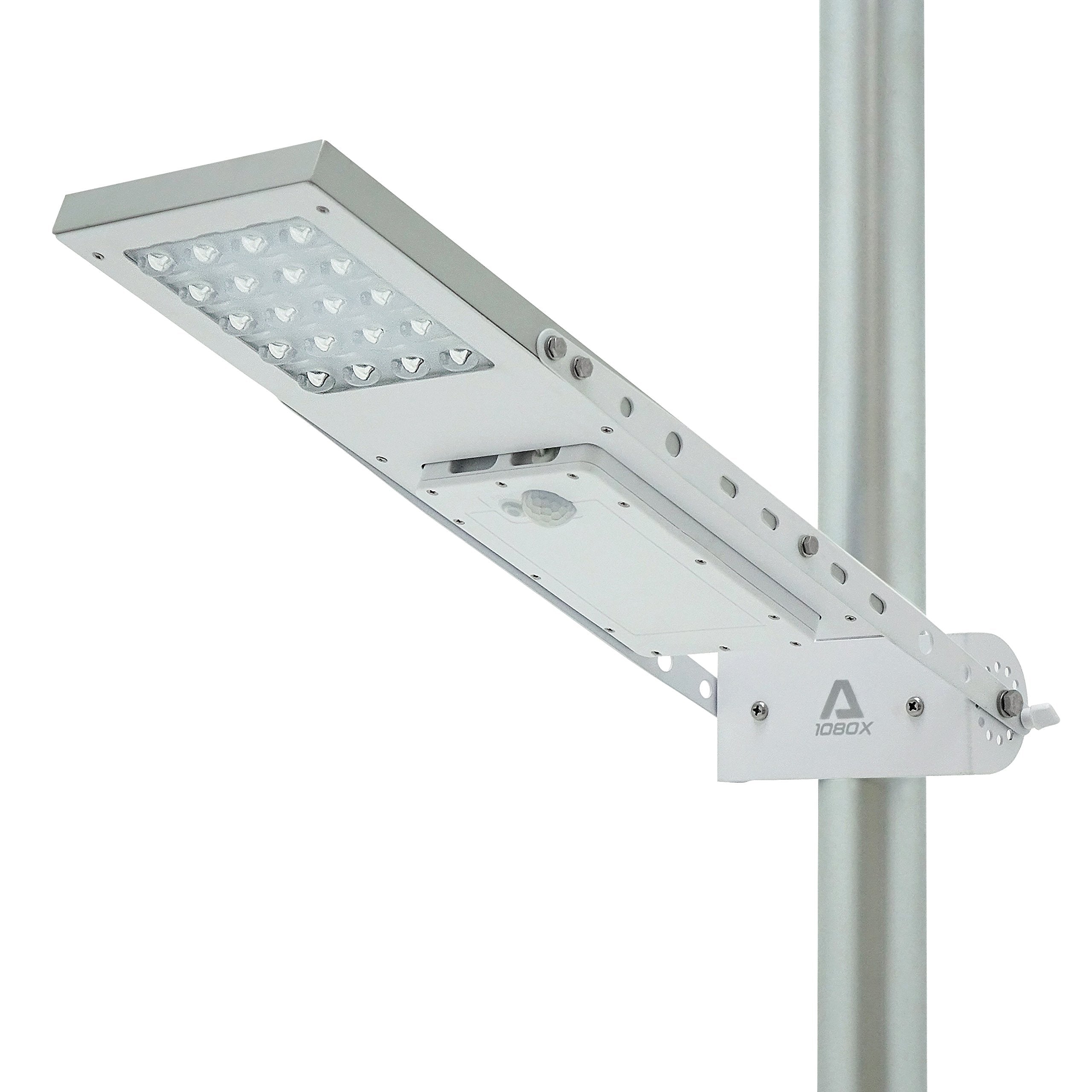 Alpha 1080X Solar Street Light Motion Sensor 3-Mode Street Lamp Dusk to Dawn Dimmable Waterproof Max Pole Diameter 3, Cool White