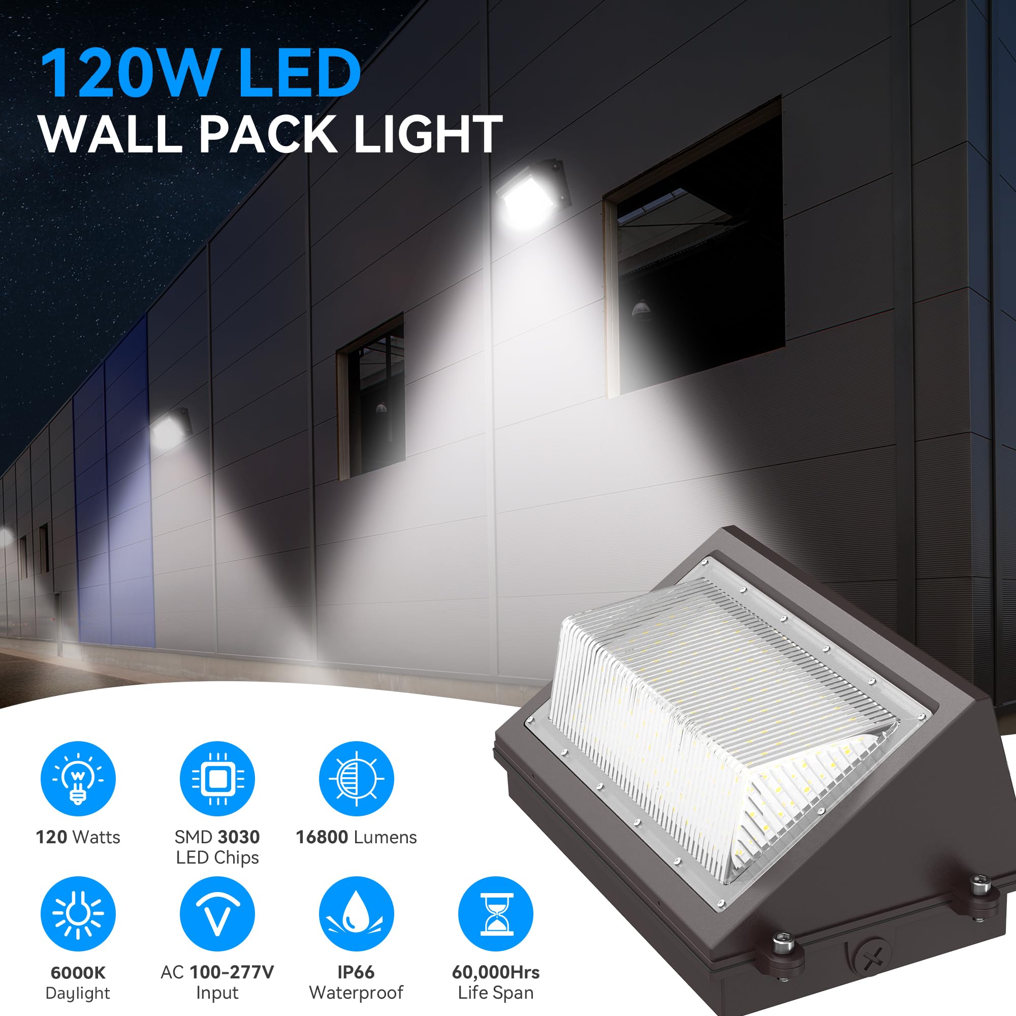 Flakeeper 120W Led Wall Pack Light With Dusk-To-Dawn Sensor, 16800Lm 6000K Led Security Flood Lighting, 120V Outdoor Led Wall Li