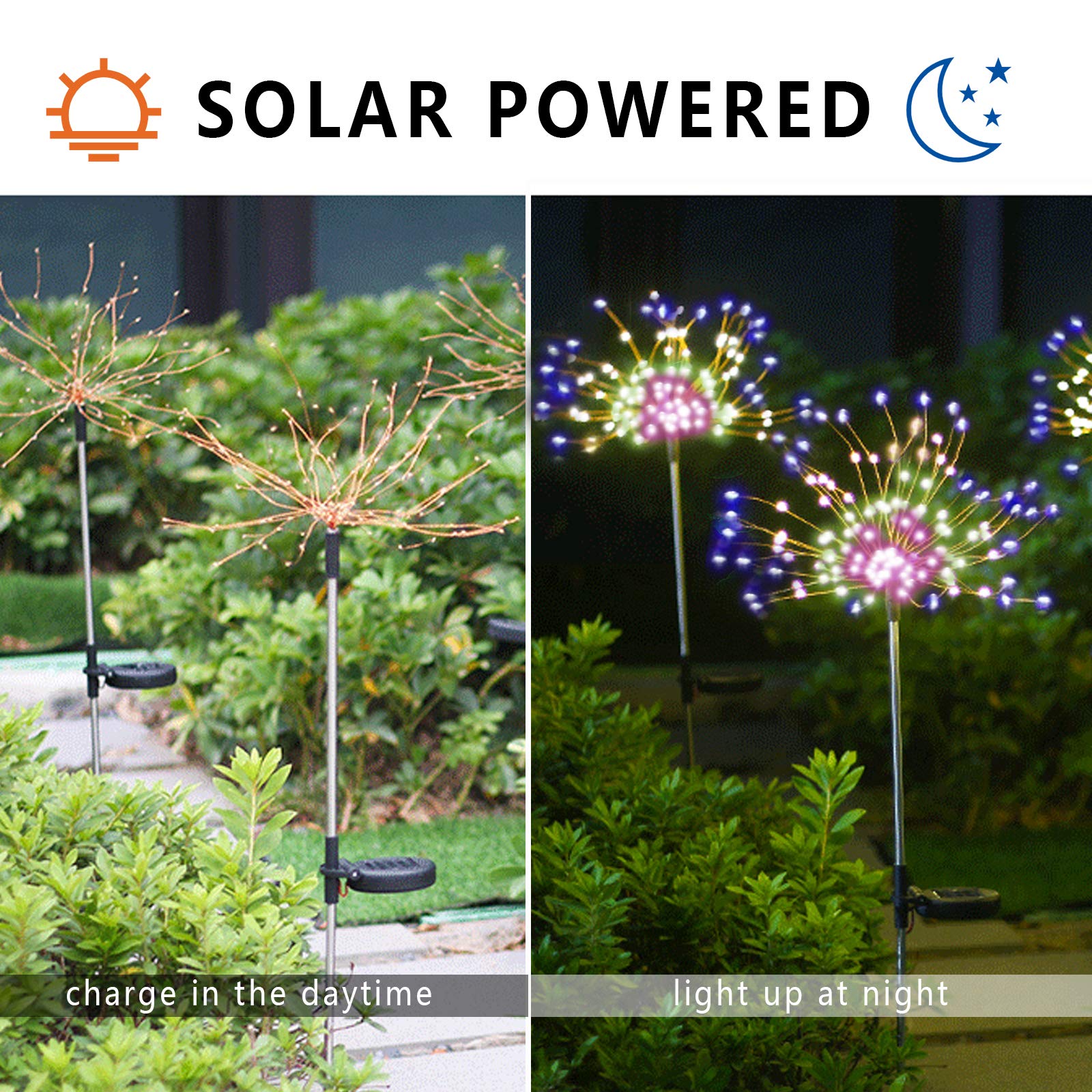 4 Pcs Solar Firework Light, Outdoor Solar Garden Decorative Lights 120 Led Powered 40 Copper Wires String Diy Landscape Light For Walkway Pathway Backyard Christmas Decoration Parties (Colorful)
