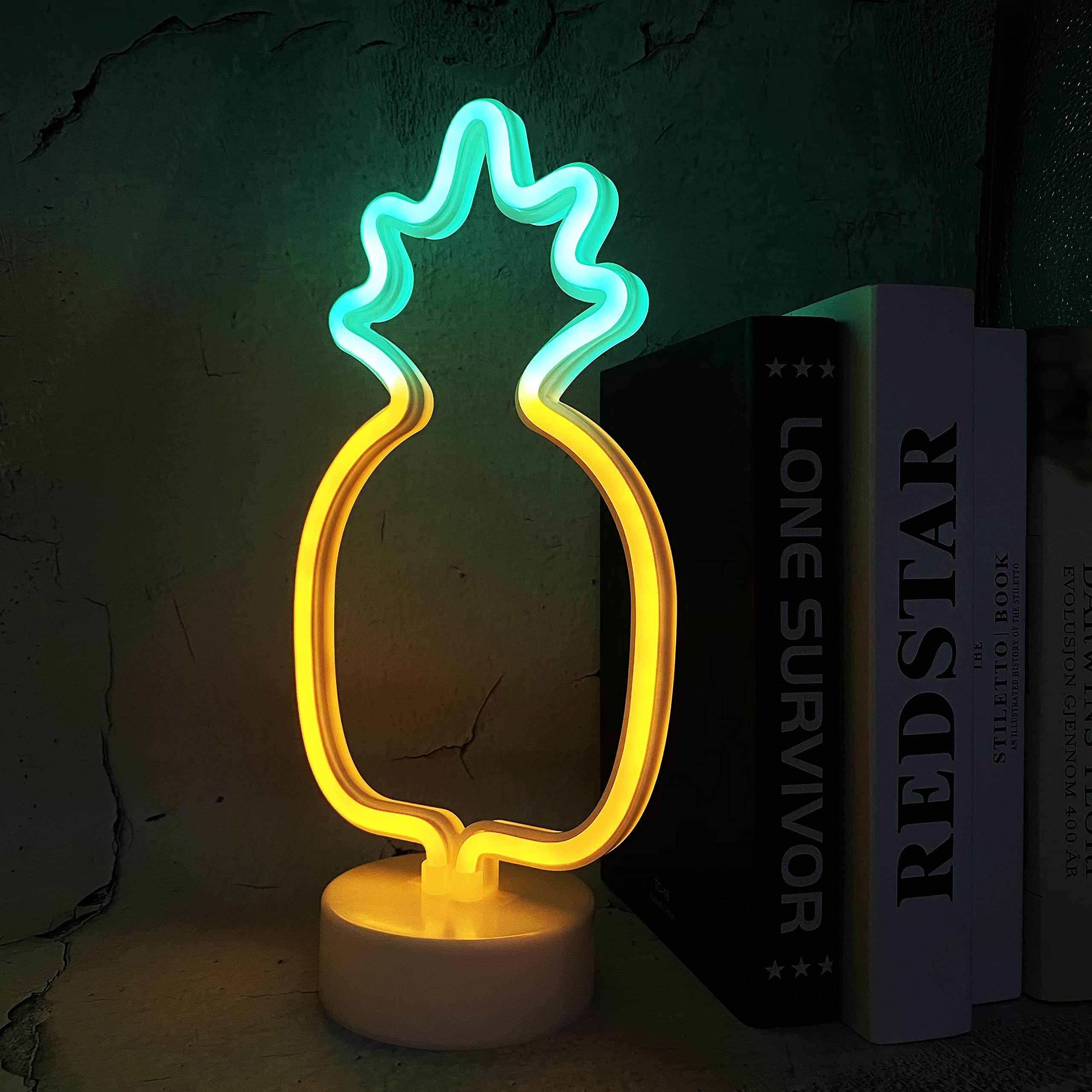 Attivolife Pineapple Neon Sign LED Lamp Art Decoration, KF-NE20S, Yellow & Green, Home Bedroom Party Supplies